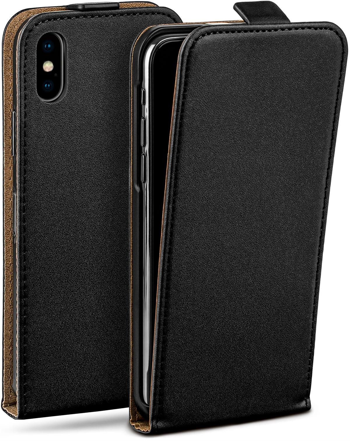 moex Handyhülle für iPhone X Hülle Klappbar Flip Case Schwarz 5,8 Zoll, 360 Grad Schutz Handytasche Leder Optik PU Lederhülle Cover Klapphülle