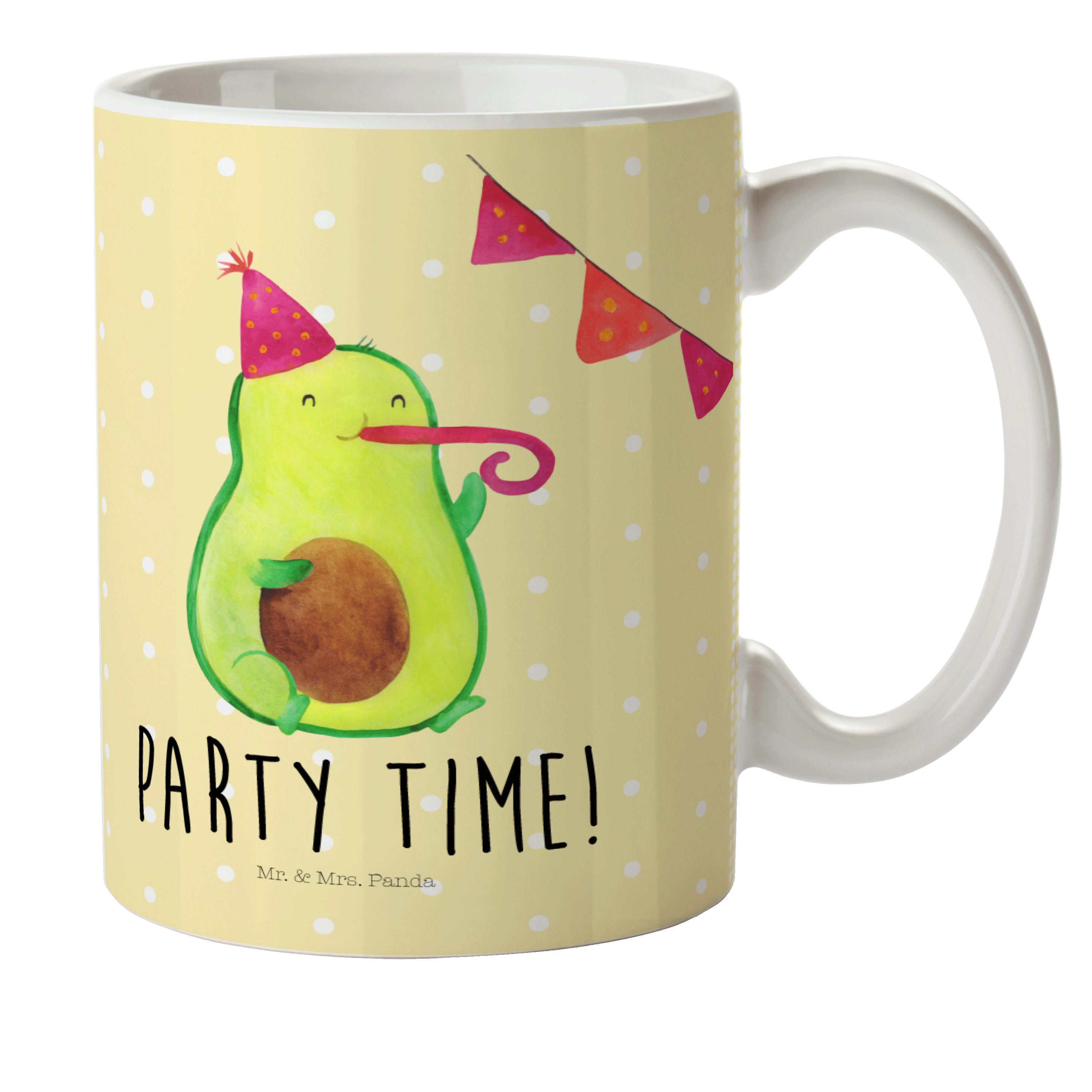 Mr. & Mrs. Panda Kinderbecher Avocado Party Time - Gelb Pastell - Geschenk, Bestanden, Kindergarten, Kunststoff