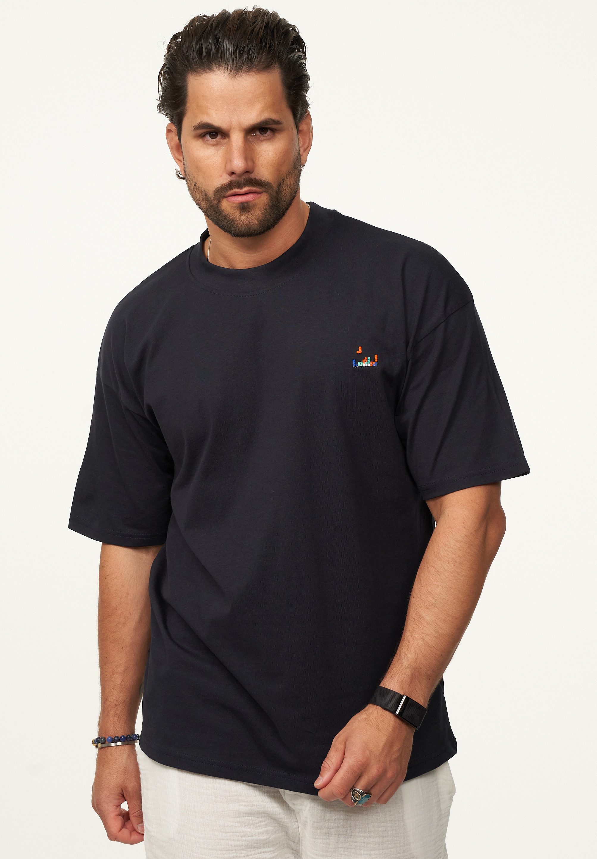 SOULSTAR T-Shirt mit Stickerei Herren Oversize-Fit Kurzarm Shirt mit Rundhals-Ausschnitt