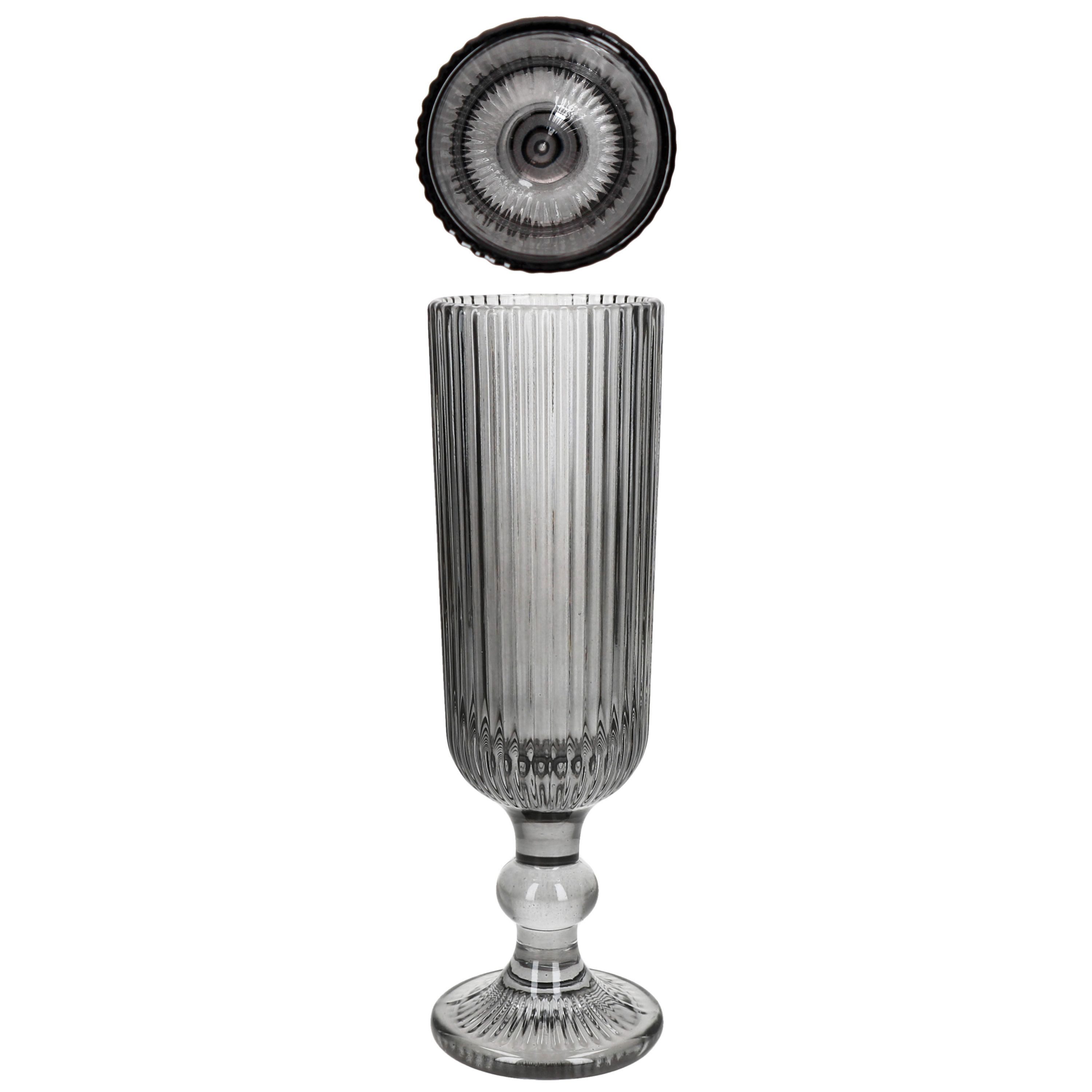 MamboCat Sektglas Agata 6x Sektgläser 130ml grau Glas Relief Sekt-Flöte Prosecco, Glas