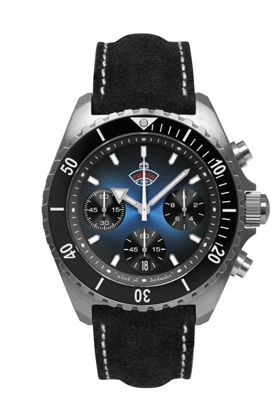 ruhla Chronograph Glasbach Cup 4970-3, Quarzuhr, Herrenuhr, Datum, Stoppfunktion, Saphirglas, Made in Germany