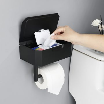 Coonoor Toilettenpapierhalter ohne Bohren, Klopapierhalter mit Feuchttücherbox,mit 21 cm Ablage