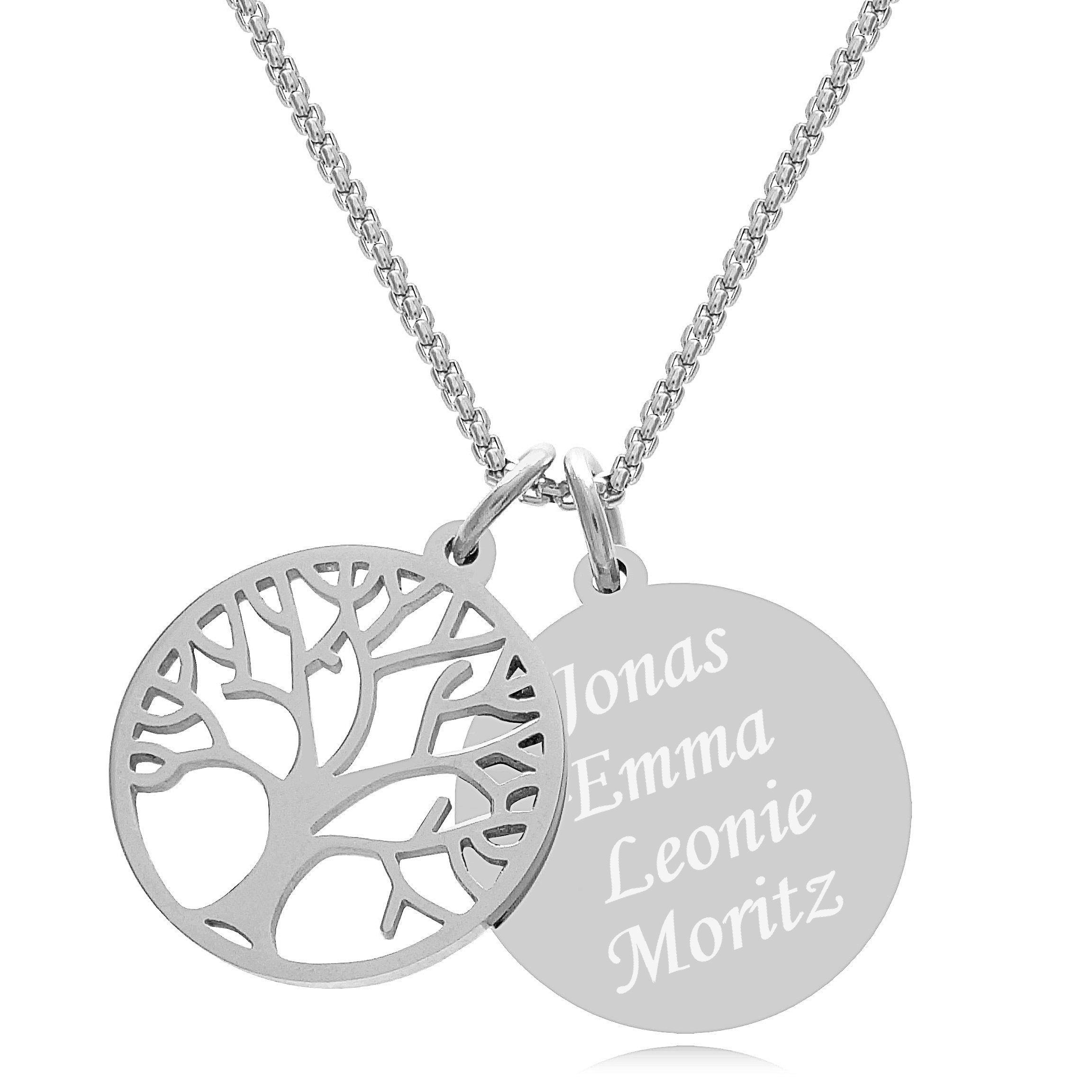 Lebens Farben: des Kette, silber Baum Kette & Namenskette Lebensbaum Timando Namen, mit Gravur Personalisierte mit Kette Geschenk, Anhänger, gold) (Familienkette