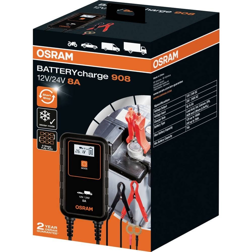 Batterieprüfung) Osram (Akkutest, BATTERYcharge Regenerieren, Auffrischen, 908 Intelligentes Ladegerät Autobatterie-Ladegerät