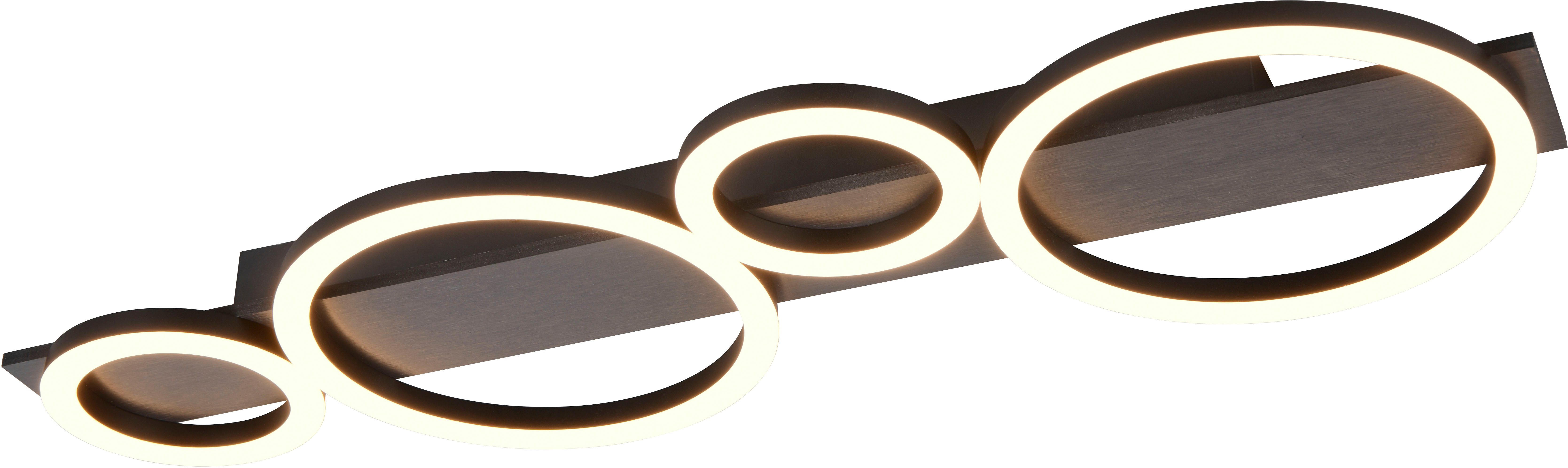 Reality Leuchten LED Deckenleuchte LUMOS, Deckenlampe mit LED Ringen, 26,5W 3100 Lumen 3000K warmweiß, LED fest integriert, Warmweiß, als Wandlampe oder Deckenlampe montierbar, B/H/T: 72 x 23 x 5,5 cm