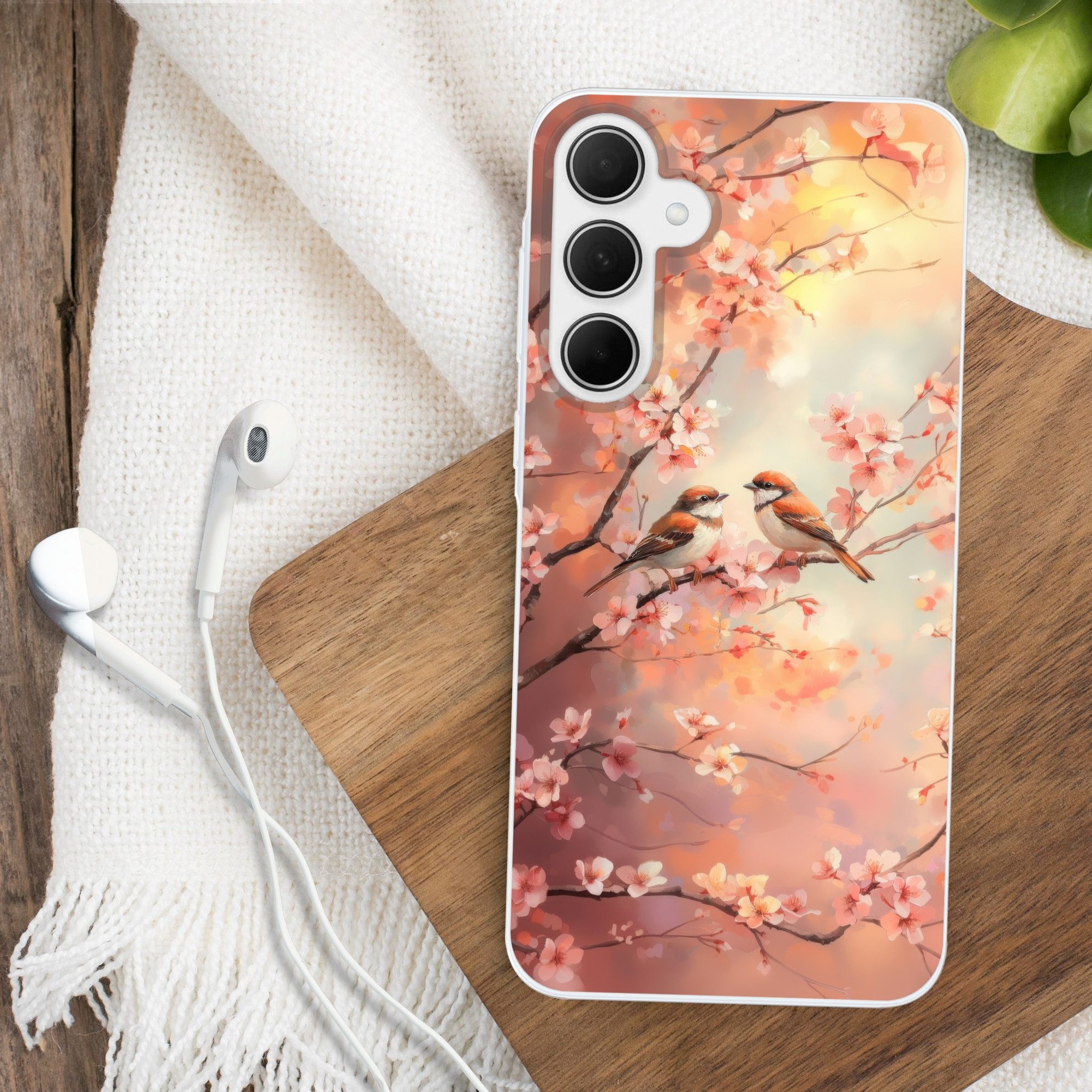 MuchoWow Handyhülle für Samsung Galaxy A35 5G Vögel - Romantisch - Blühende Zweige, Smartphone-Bumper, Print, Handy Schutzhülle Dünn