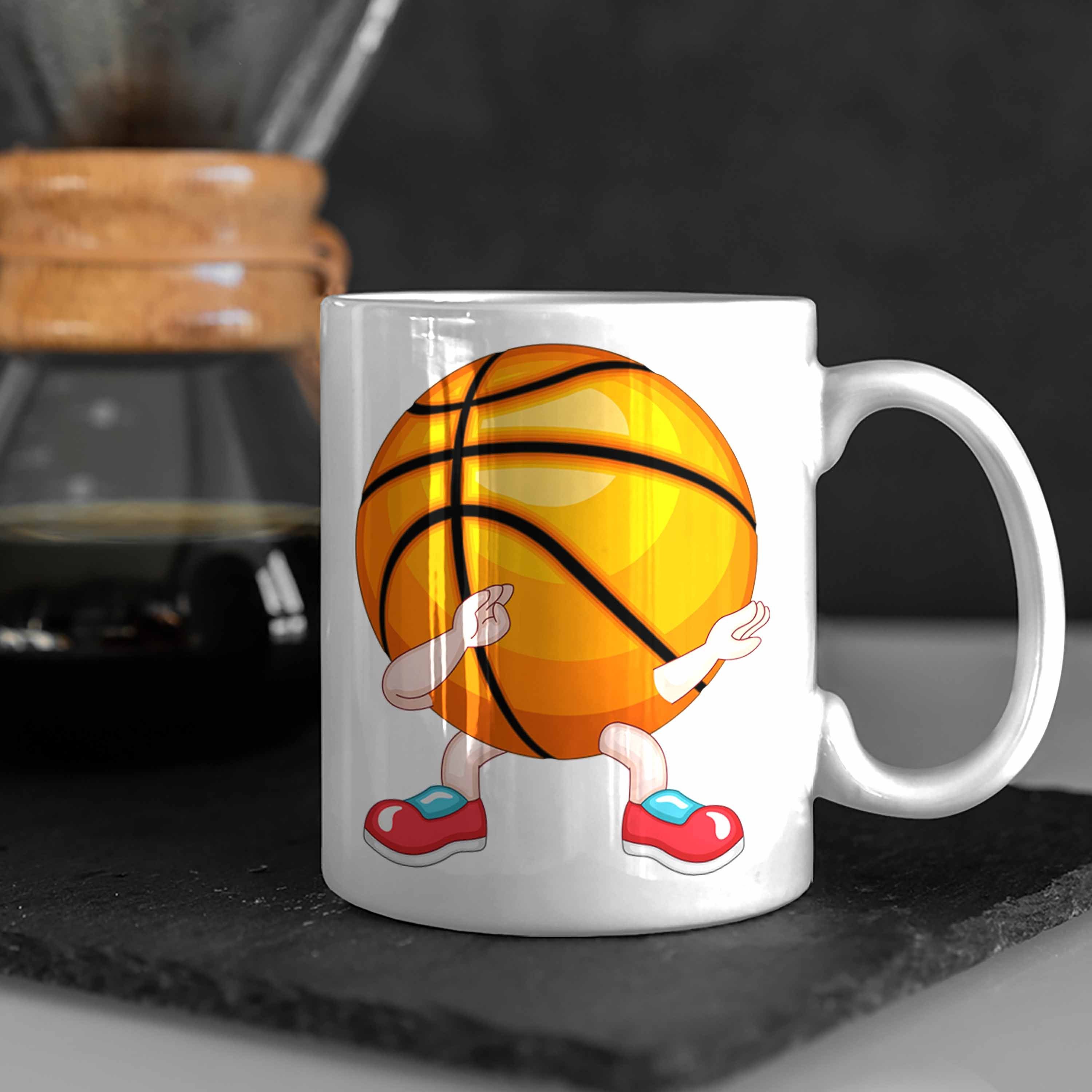 Trendation Tasse Basketball Lustige Geschenk Spieler Tasse für Basketball Weiss Coach Trainer