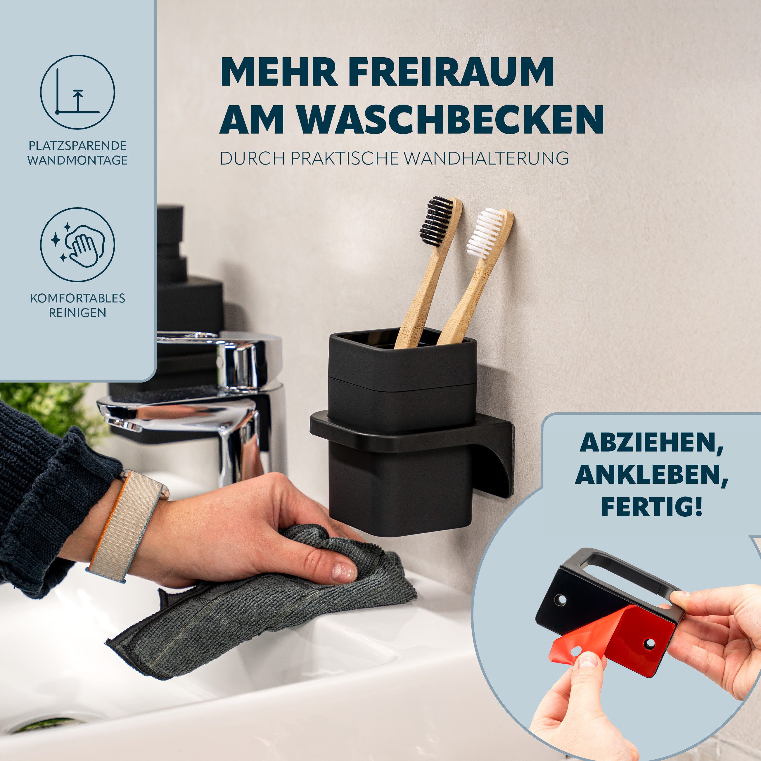 bremermann Badaccessoire-Set Bad-Serie SAVONA Softtouch inkl. Wandhalter, eckig, 2 tlg. – Bild 4 von 5