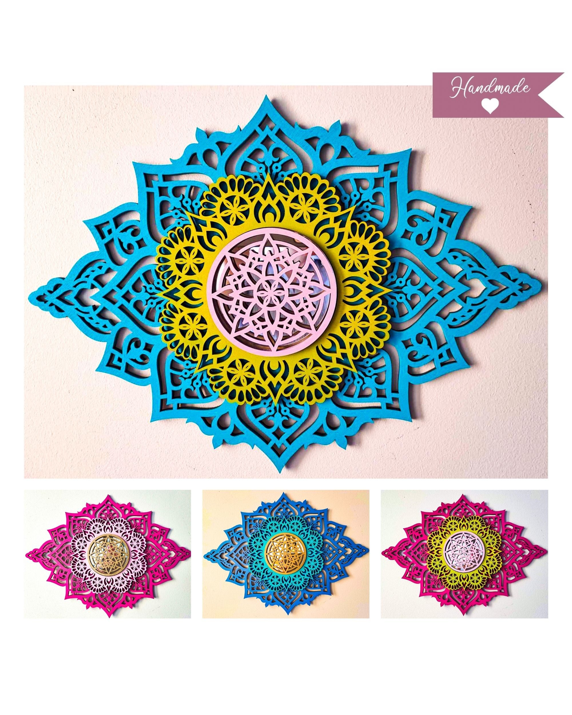 ORNAMENTI Wanddekoobjekt 3D MANDALA, Grosse moderne boho Wanddeko, Holz, 3 Schichten, Дзеркало (moderne Deko Anhanger, Yoga Wandsculptur, Holzbild, stilvolle Wanddekoration, Wandpaneel, Ornament, geschnitz Wandrelief), Verzierung fur Zuhause, Wohnzimmer, Schlafzimmer, Wandkunst, 5 Größen