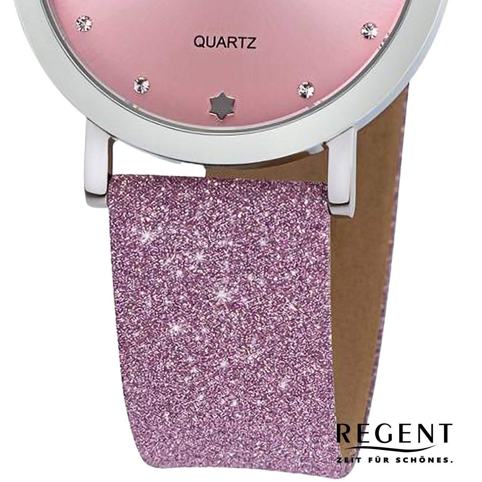 Armbanduhr groß (ca. Damen Analog, Quarzuhr extra 32,5mm), rund, Regent Damen Armbanduhr Lederarmband Regent