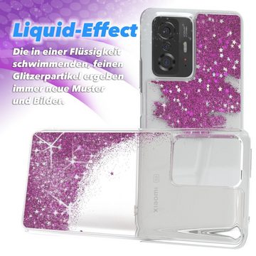 EAZY CASE Handyhülle Liquid Glittery Case für Xiaomi 11T - 11T Pro 5G 6,67 Zoll, Bumper Case Back Cover Glitter Glossy Handyhülle Etui Violett Lila