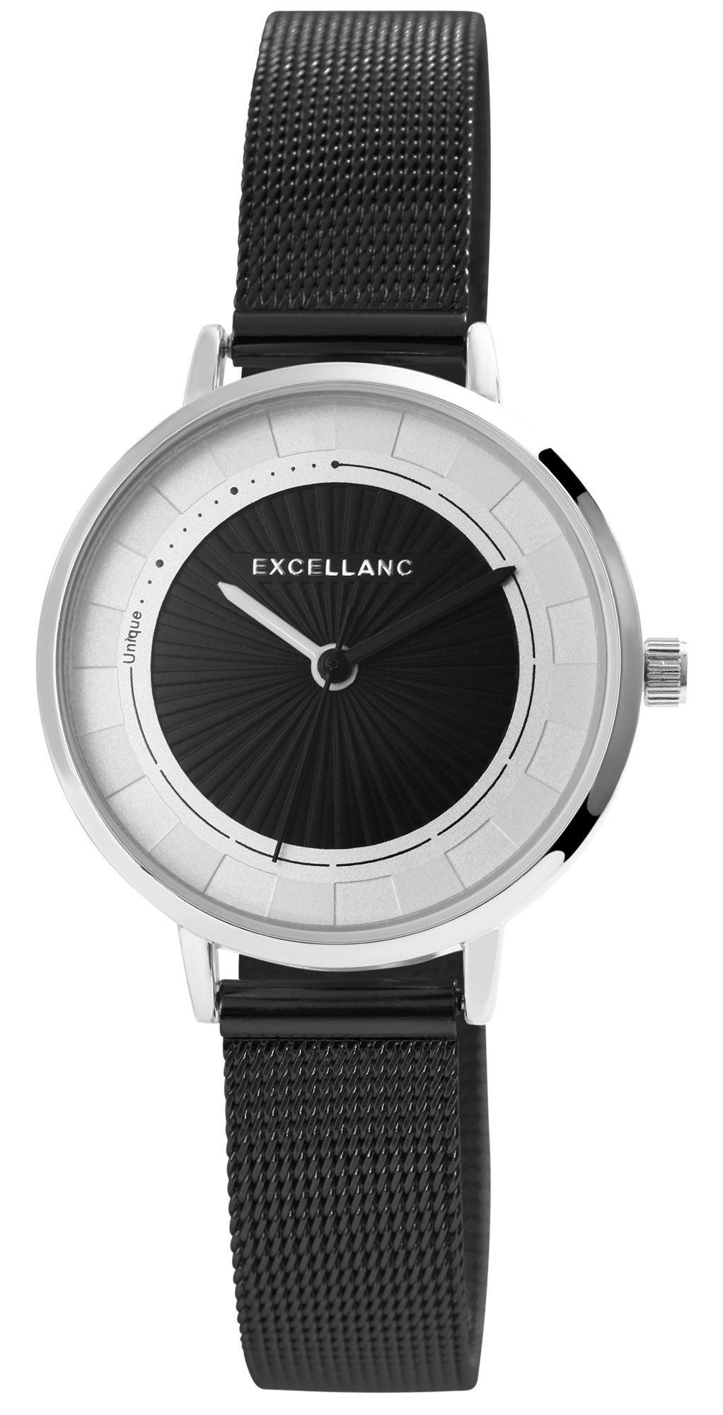 EXCELLANC Quarzuhr mit Edelstahl-Meshband und Mineralglas, Damenuhr Edelstahl
