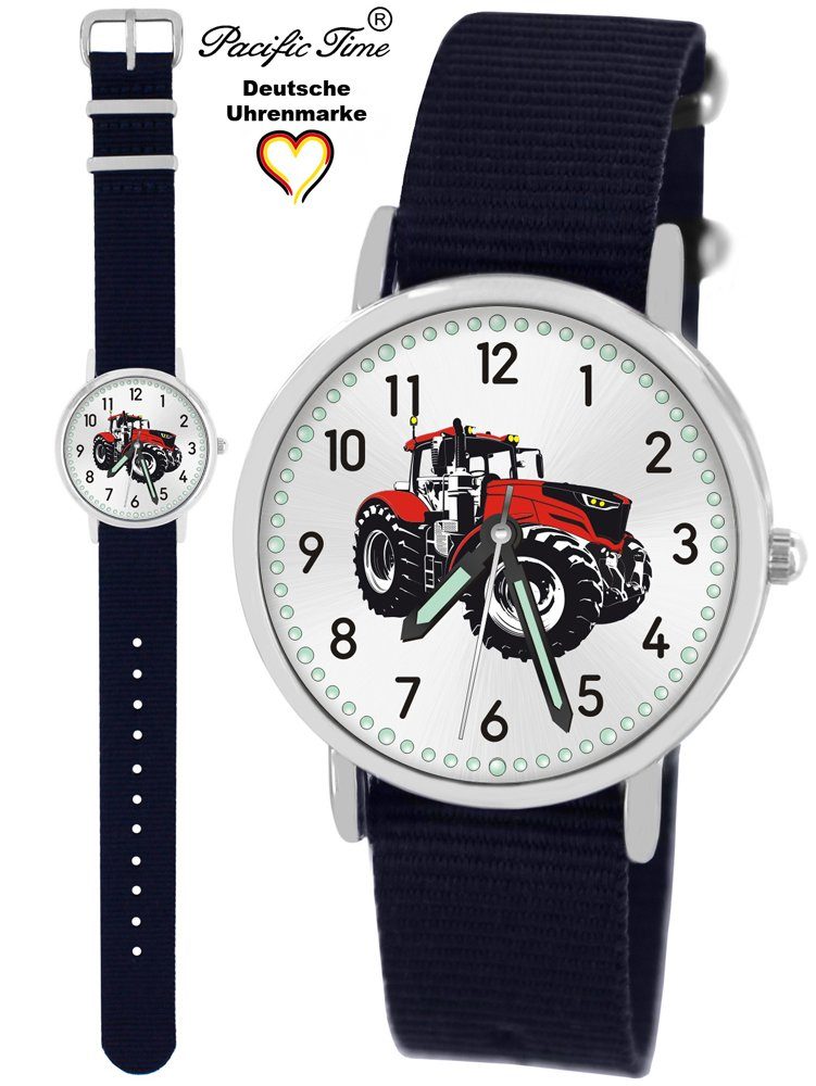 Pacific Time Quarzuhr Kinder Armbanduhr Traktor rot Wechselarmband, Mix und Match Design - Gratis Versand blau