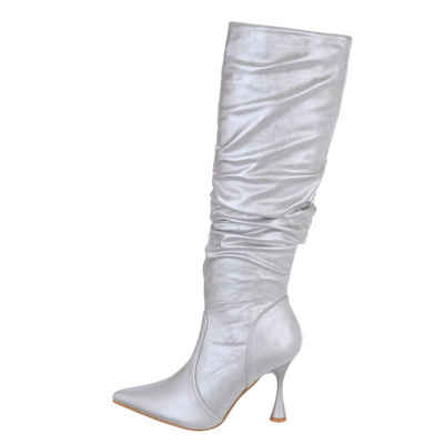 Ital-Design Damen Elegant High-Heel-Stiefel Pfennig-/Stilettoabsatz High-Heel Stiefel in Silber