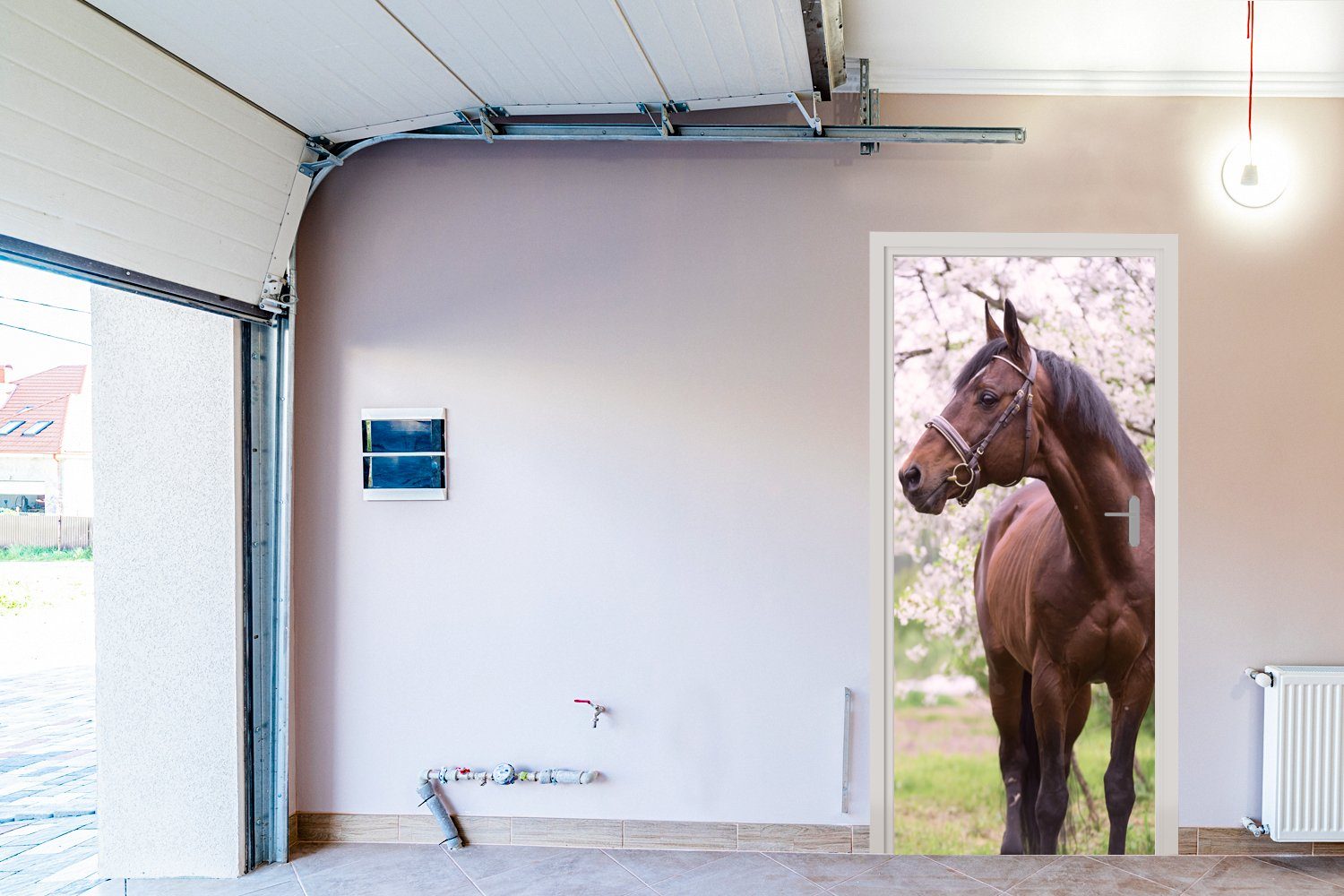 MuchoWow Türtapete Pferd - Sakura für Tür, 75x205 St), Türaufkleber, Fototapete Halfter, bedruckt, Matt, - cm (1