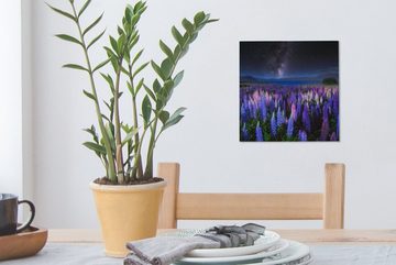 OneMillionCanvasses® Leinwandbild Blumen - Nacht - Lupine - Sternenhimmel - Lila - Natur, (1 St), Leinwand Bilder für Wohnzimmer Schlafzimmer