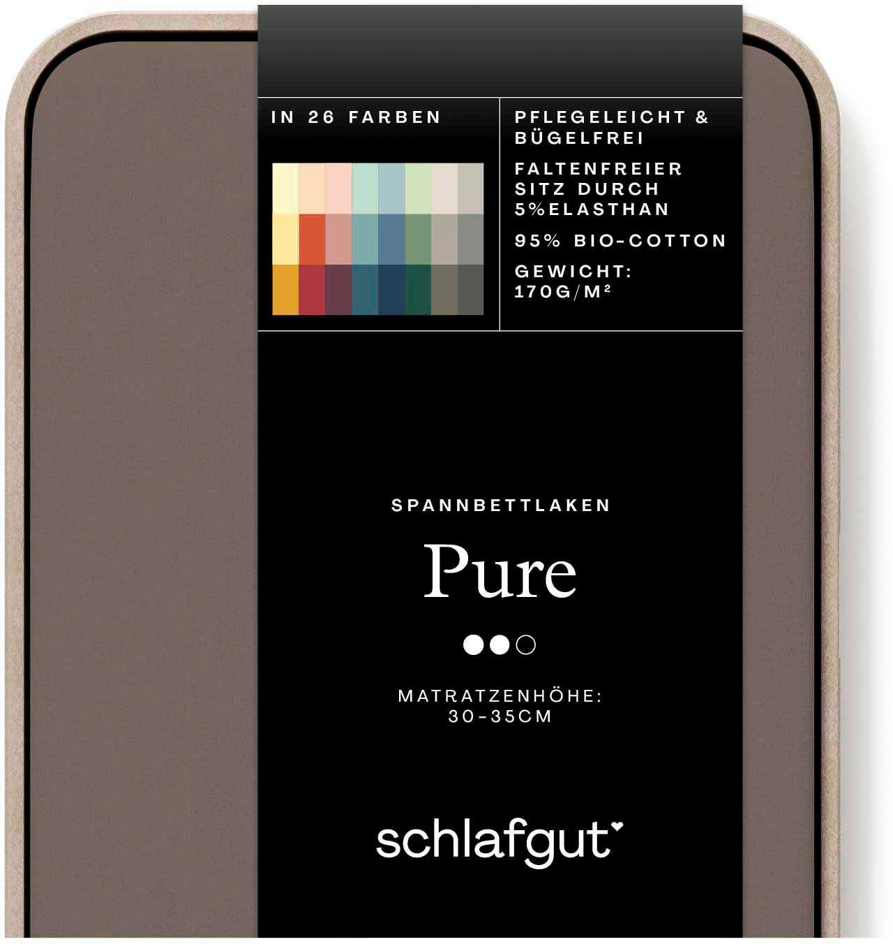 Schlafgut Spannbettlaken PURE Bio-Baumwolle mit Elasthan, 170 g/m², Bettlaken, Spannbetttuch, Jersey, Gummizug: rundum, (1 Stück), PREMIUM Laken für Matratzen bis 30cm Höhe, dehnbar blickdicht, straff