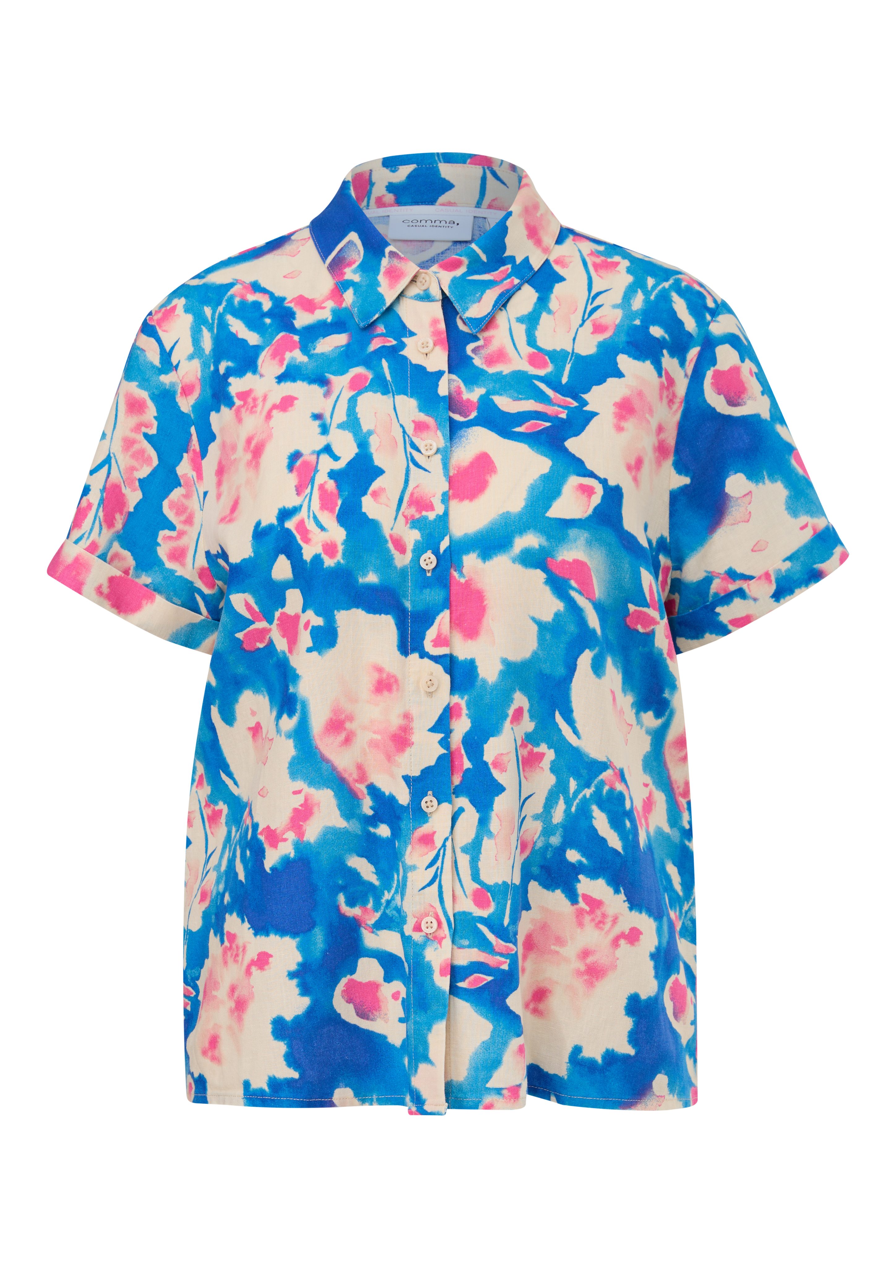 Kurzarmbluse Bluse aus Leinenmix