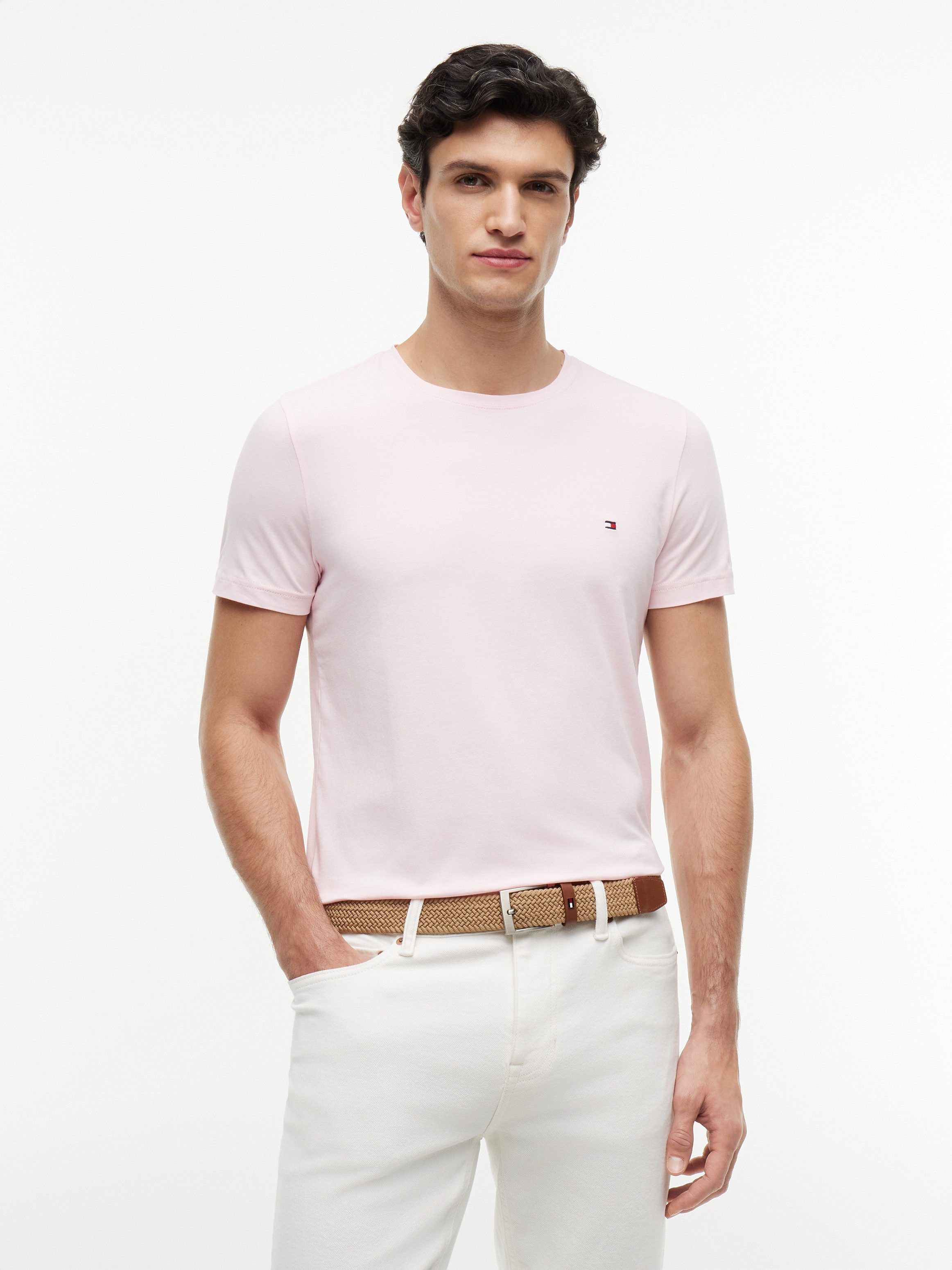 Tommy Hilfiger T-Shirt STRETCH SLIM FIT unifarben, casual, slim fit, Baumwollmix, Rundhals