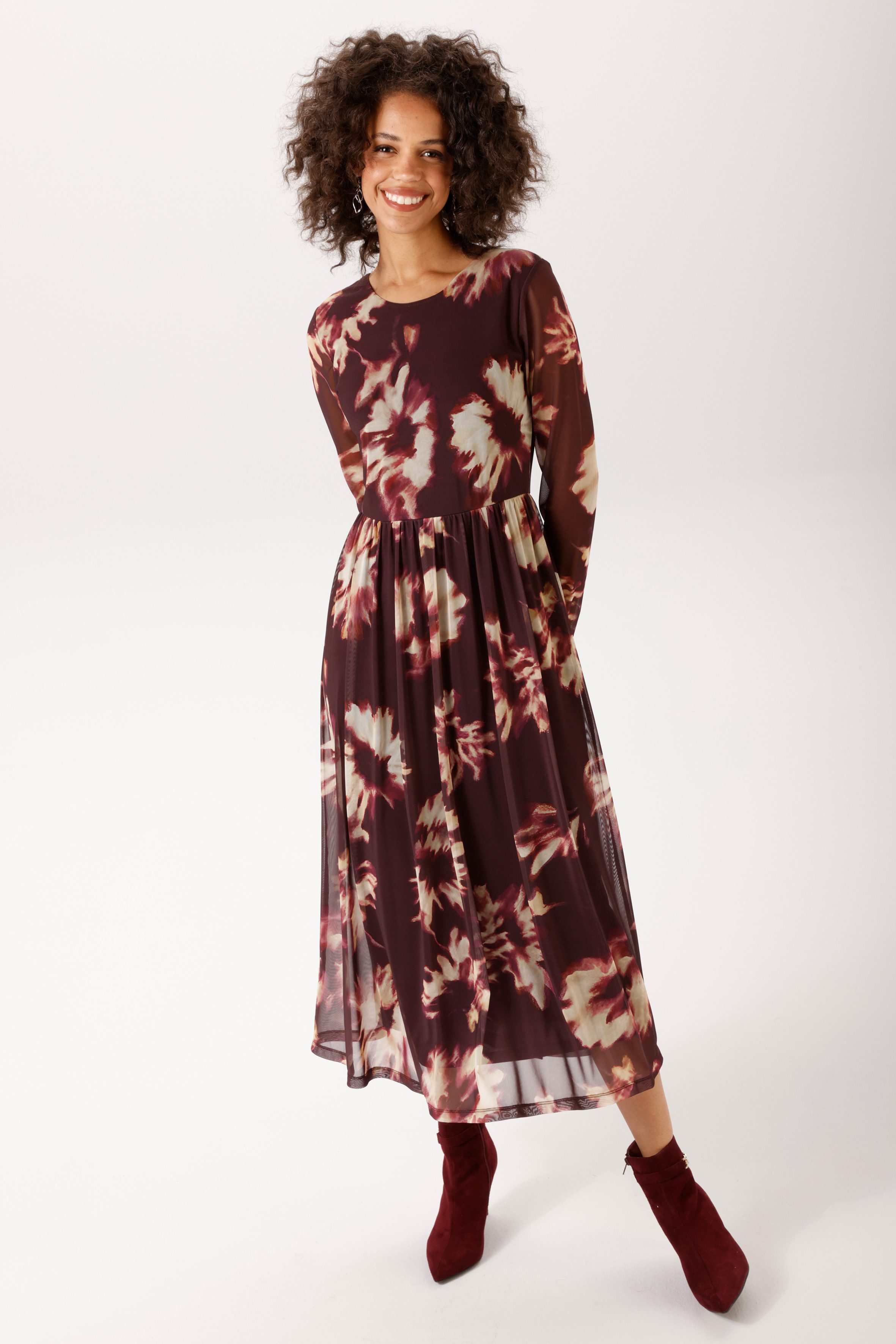 Aniston CASUAL Midikleid mit grafischen Batik-Blüten bedruckt - NEUE KOLLEKTION