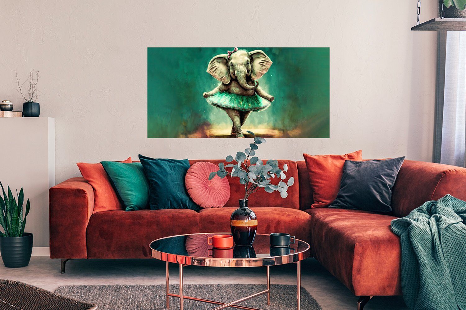 Bild Poster (1 Schlafzimmer, Farbe Rahmen, Wandposter, St), - Porträt - Bogen - Ballerina - MuchoWow Wanddeko für - Elefant Ohne Kinder, Wohnzimmer,