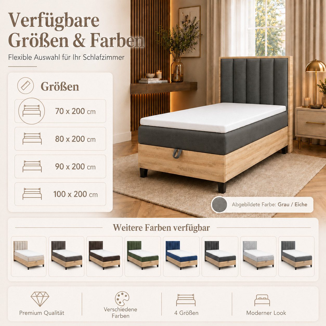 Best for Home Boxspringbett Einzelbett Trinity K-10 mit Bettkasten & Komfort Topper T30 (Bett, Polsterbett mit Stauraum, Jugendbett, Kinderbett versch. Größen, 4-St., 70x200 80x200 90x200 100x200 cm), Verschiedene Liefermöglichkeiten, TOP Preis-Leistungs-Verhältnis