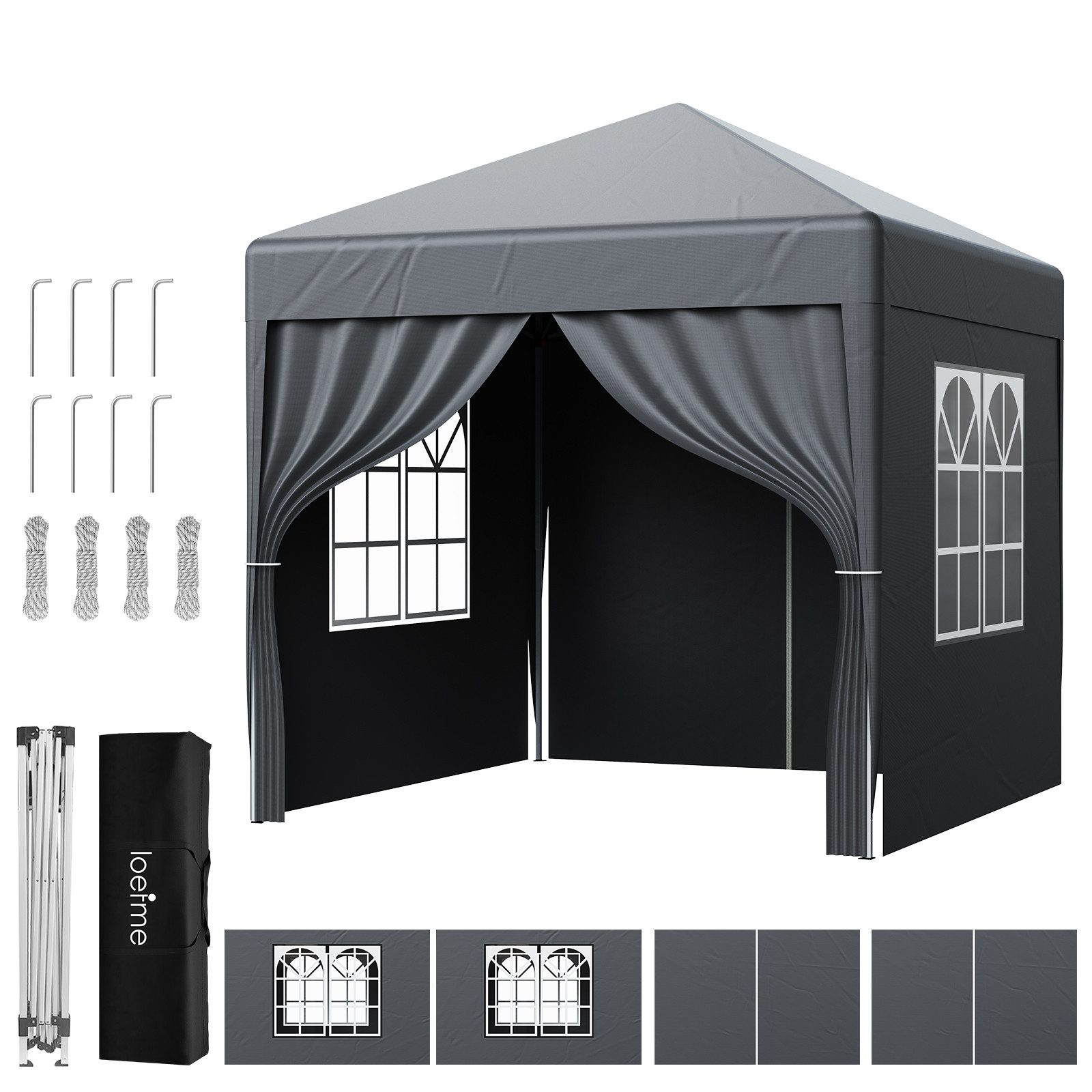 loefme Faltpavillon 2x2m / 3x3m, mit 4 Seitenteilen, Gartenpavillon mit 4 seitenteilen, höhenverstellbar,mit Tragetasche