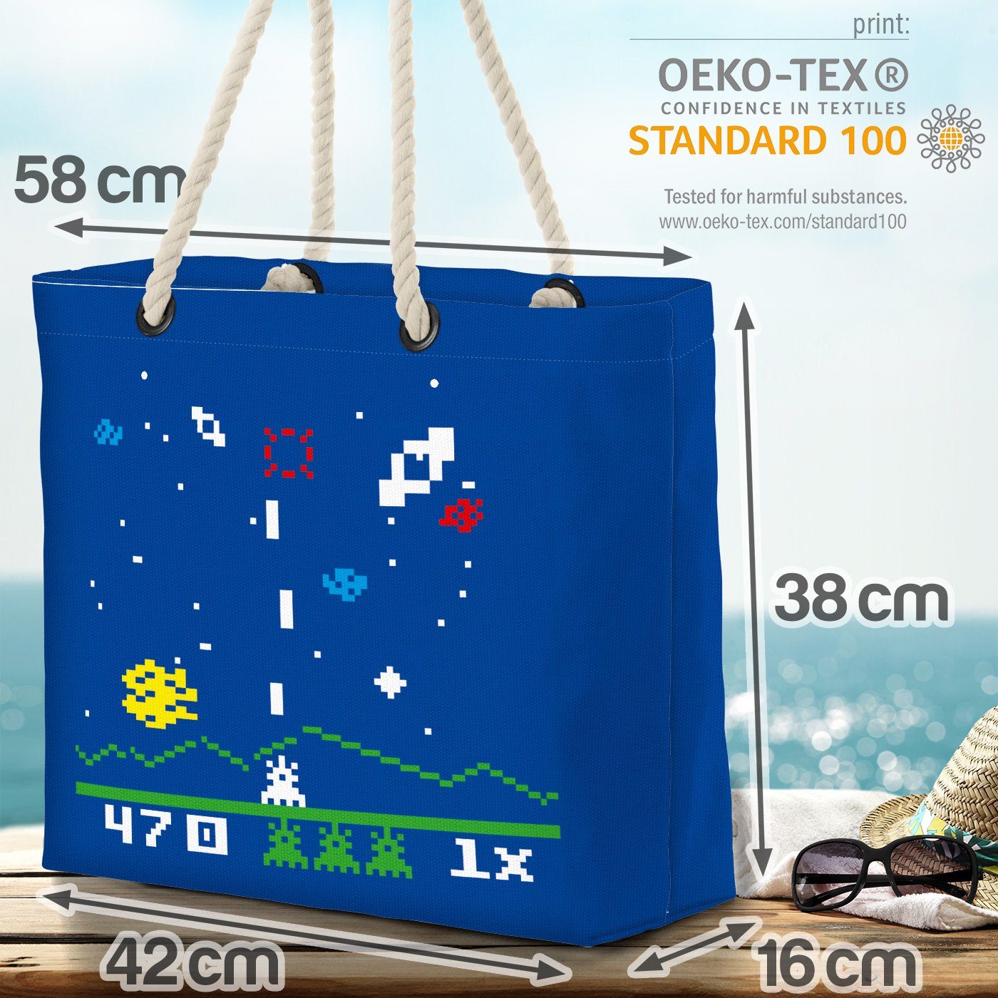 Sheldon space VOID bang big Invaders gamer game Beach blau (1-tlg), Strandtasche Shopper Bag