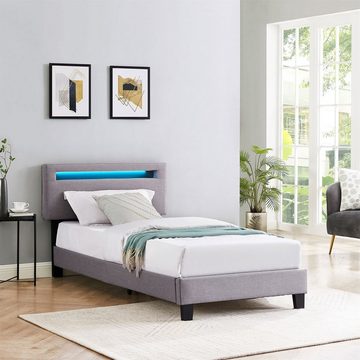 CARO-Möbel Polsterbett GLACE, Polsterbett 90x200 cm mit Stoffbezug in grau LED Beleuchtung grau