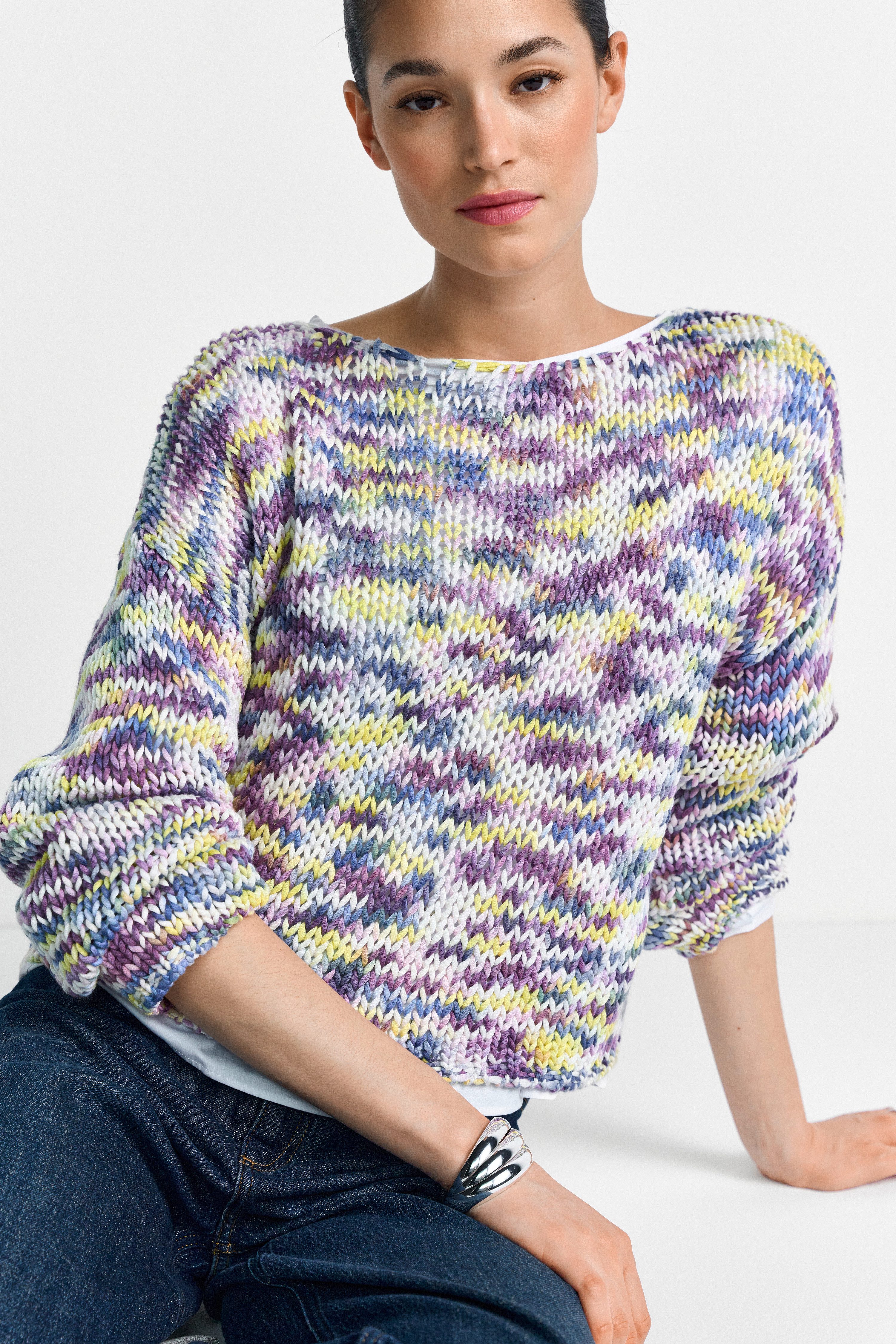 RICHROYAL Rundhalspullover gerader Schnitt, U-Boot-Ausschnitt, mehrfarbig