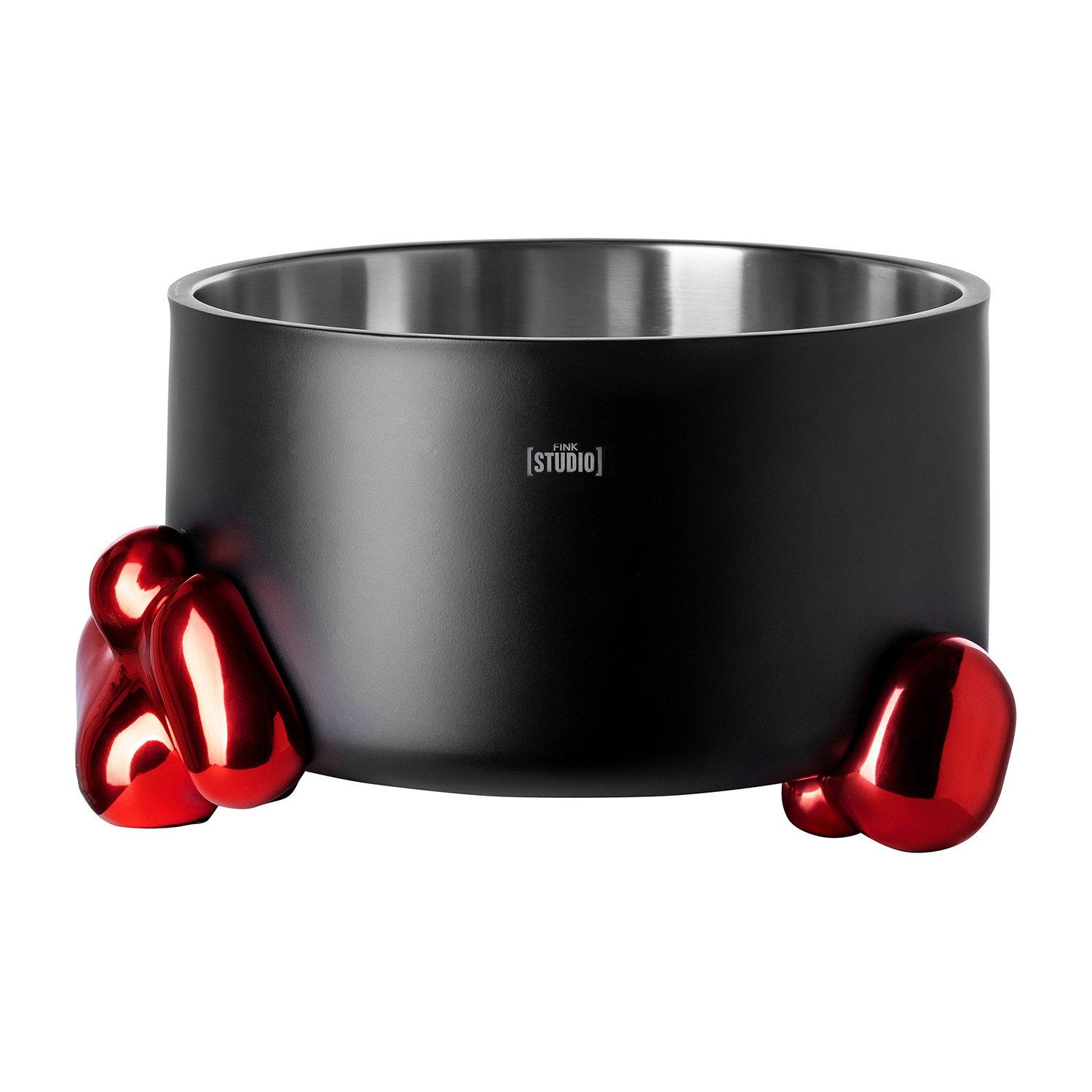 Fink Studio Eiseimer POP ART Punchbowl - rot-schwarz - Alu, Edelstahl - H. 18cm x Ø 32cm, Weinkühler Sektkühler - Бутылкиkühler Kühler für edle Tropfen