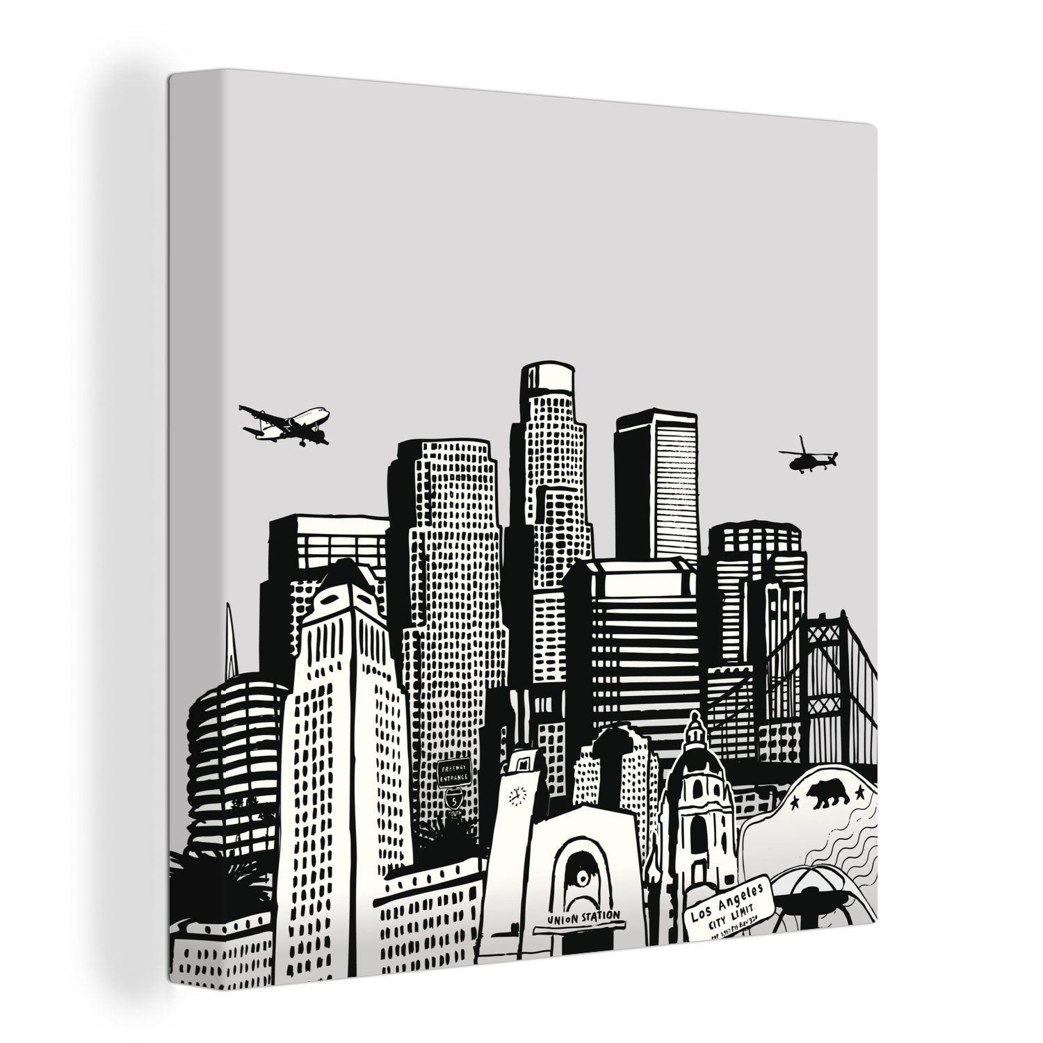 OneMillionCanvasses® Leinwandbild Los Angeles - Schwarz - Weiß - Flugzeug, (1 St), Leinwand Bilder für Wohnzimmer Schlafzimmer