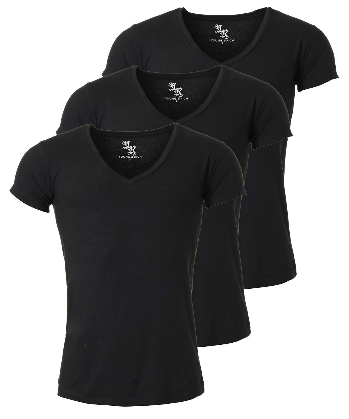 Young & Rich T-Shirt Herren Uni Basic 1315 extra tiefer Ausschnitt 3er Pack günstig online kaufen