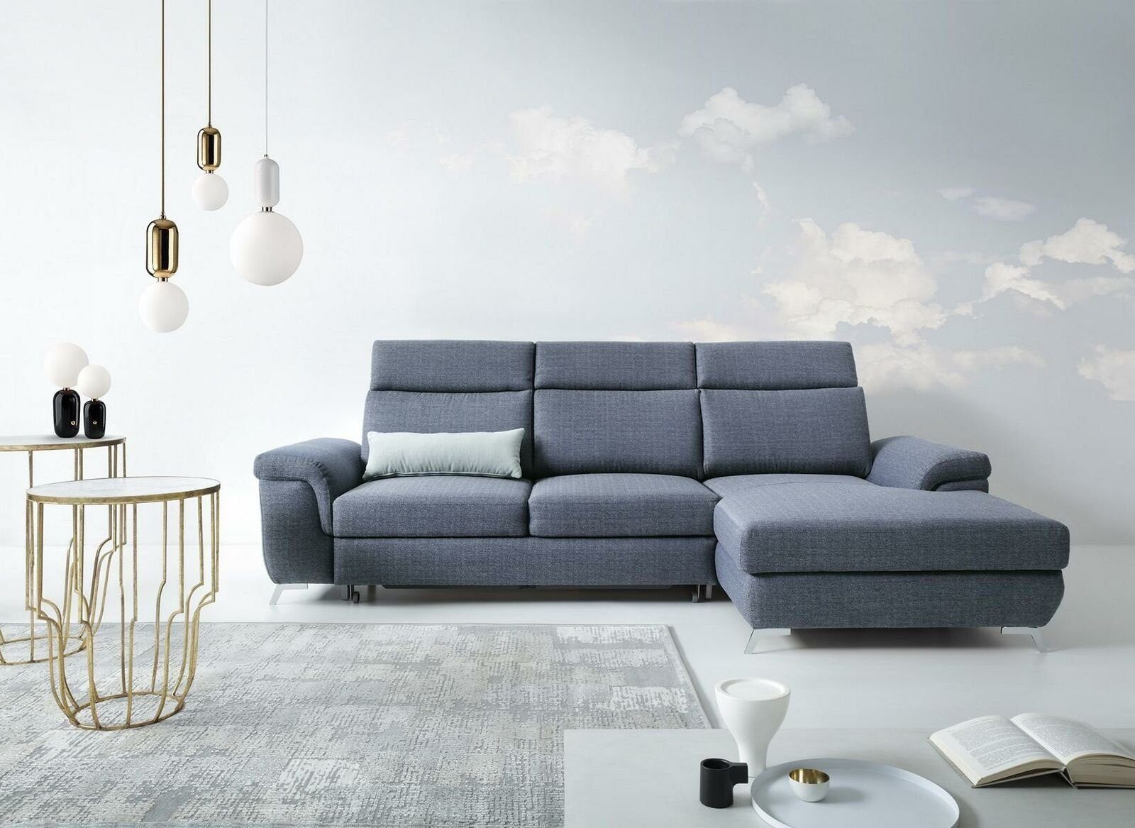 JVmoebel Ecksofa Wohnzimmer Textil L-Form Sofas Grau NEU Ecksofa Couch Polstermöbel