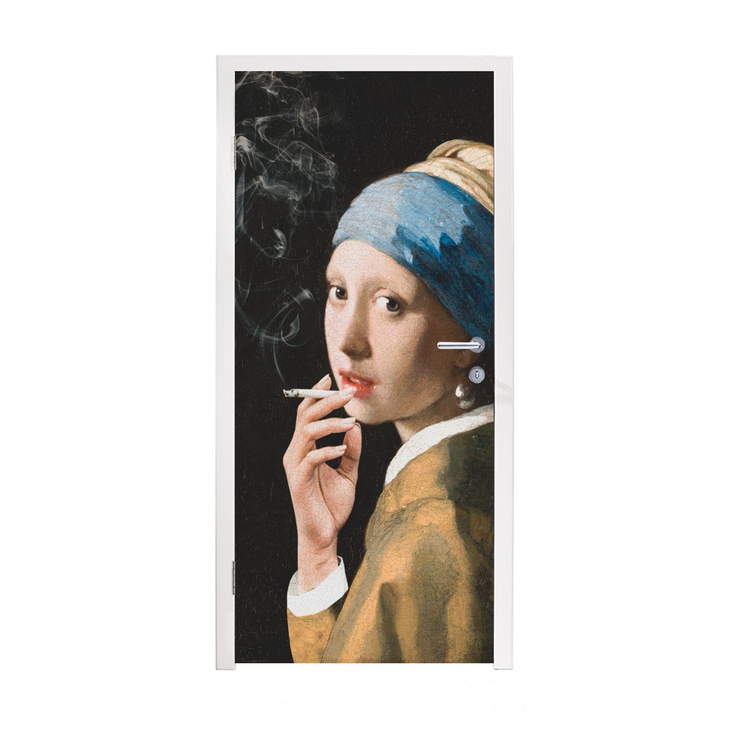 Vermeer Tür, - St), Fototapete Matt, für bedruckt, 75x205 Rauchen, - Türtapete MuchoWow Zigarette Türaufkleber, cm (1