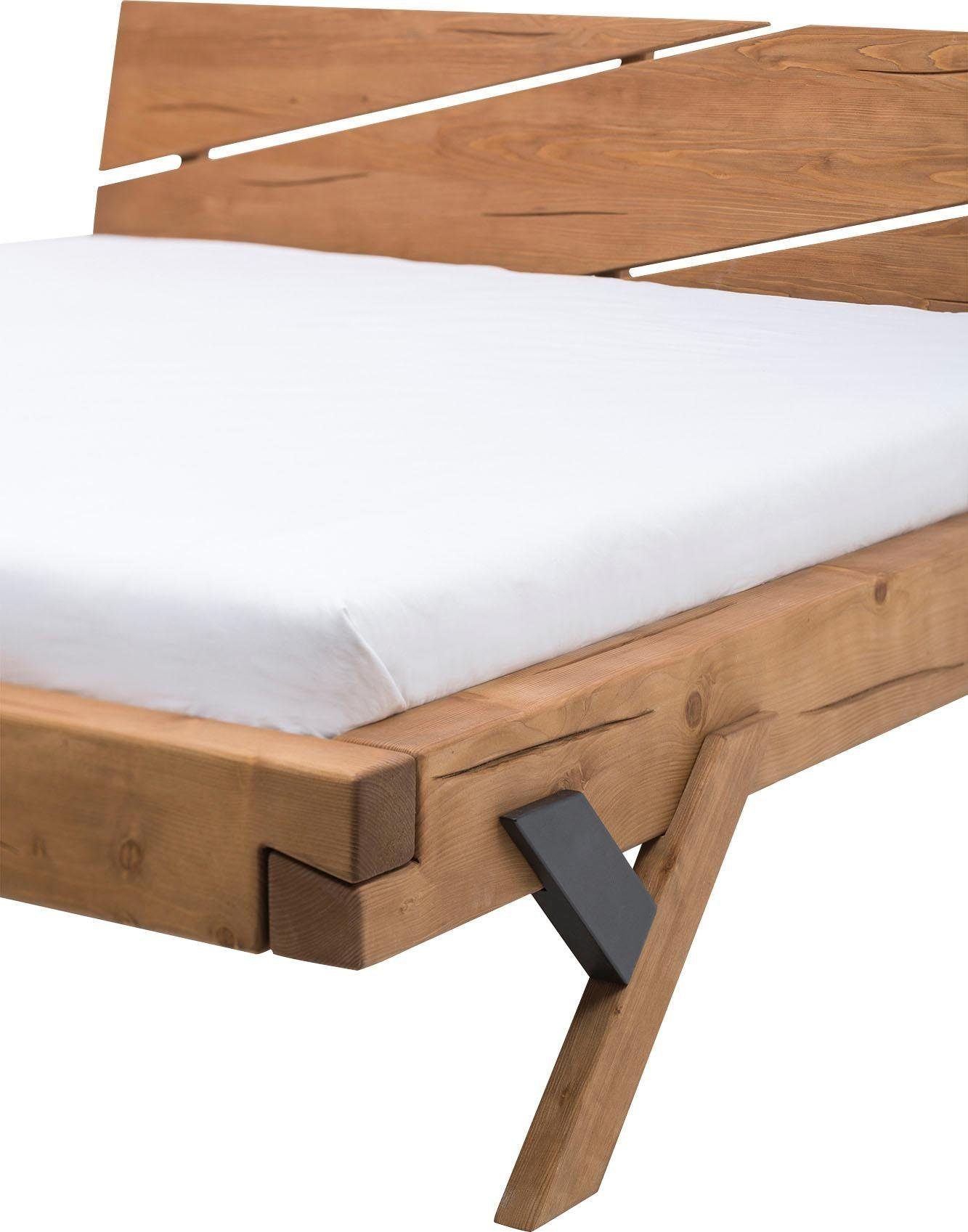 SalesFever Massivholzbett Eik Naturbelassenes Bett, Urige Eleganz trifft moderne Formen - Unikat-Balkenbett