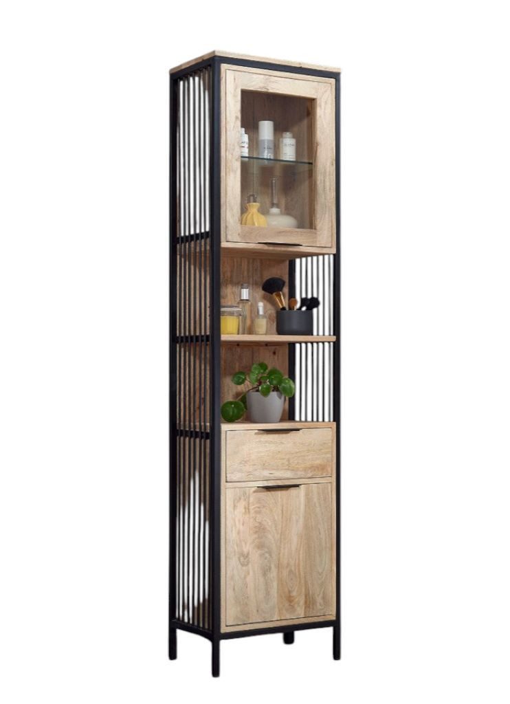 Main Möbel Hochschrank Badhochschrank 43x180cm 'Brooklyn' Mango & Metall schwarz