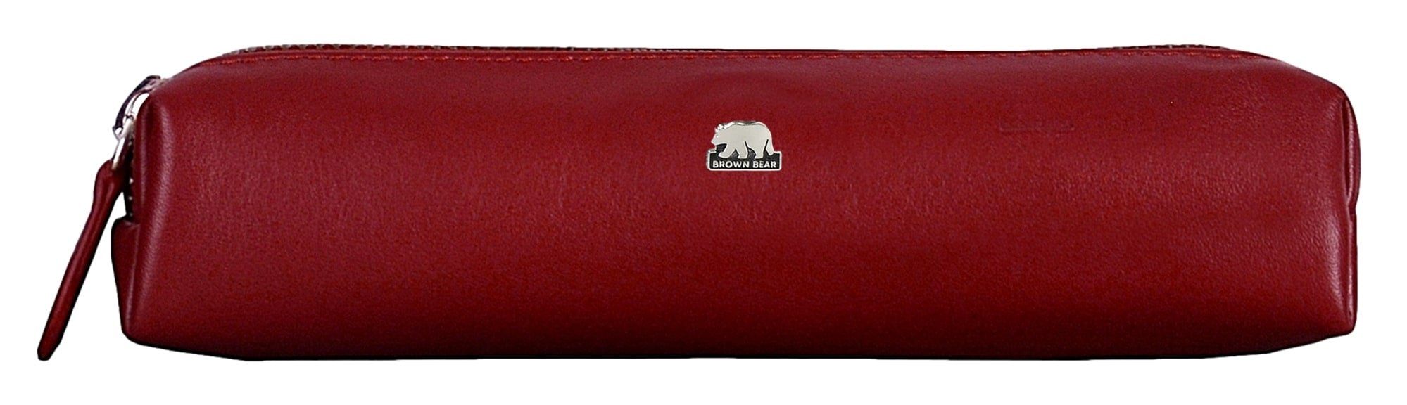 Brown Bear Schreibgeräteetui Modell 3041 - mittleres Schreibgeräteetui mit Reißverschluss, für Damen und Herren aus Echtleder Farbe Rot