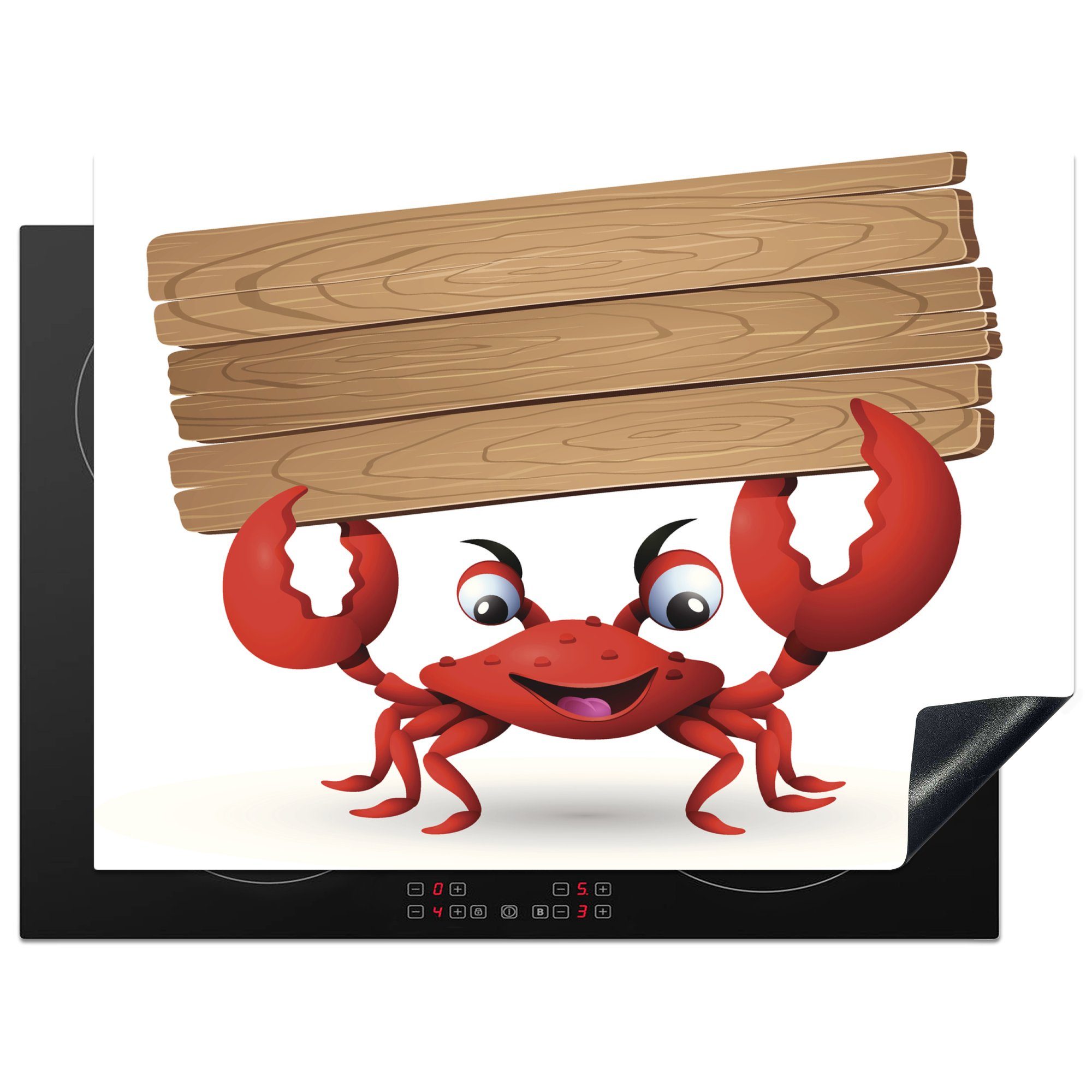 MuchoWow Herdblende-/Abdeckplatte Illustration einer Krabbe mit einem Paar Bretter, Vinyl, (1 tlg), 70x52 cm, Mobile Arbeitsfläche nutzbar, Ceranfeldabdeckung