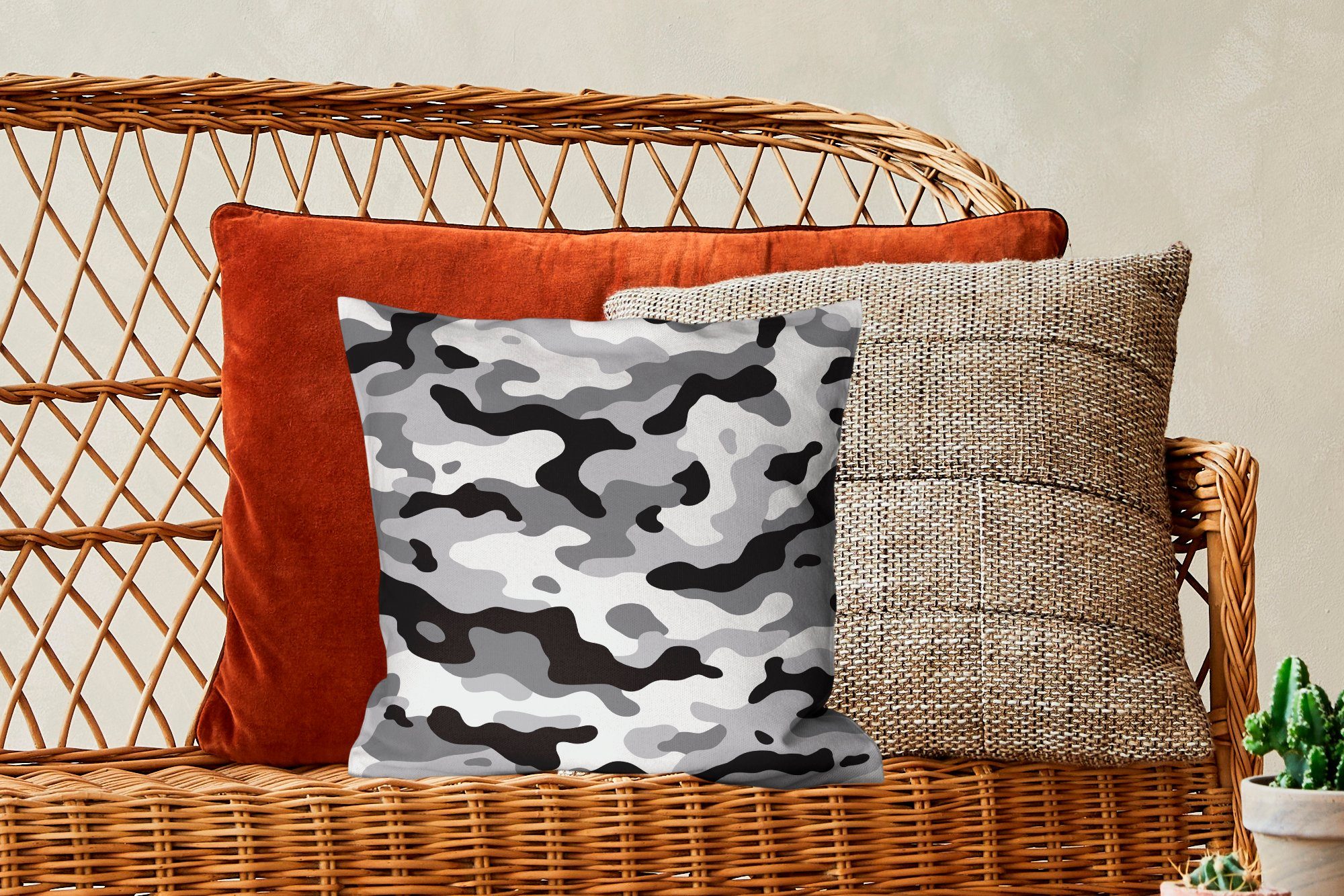 Dekokissen Sofakissen Füllung Camouflage-Muster, MuchoWow Deko, Zierkissen Wohzimmer, für Schwarz-weißes Schlafzimmer, mit