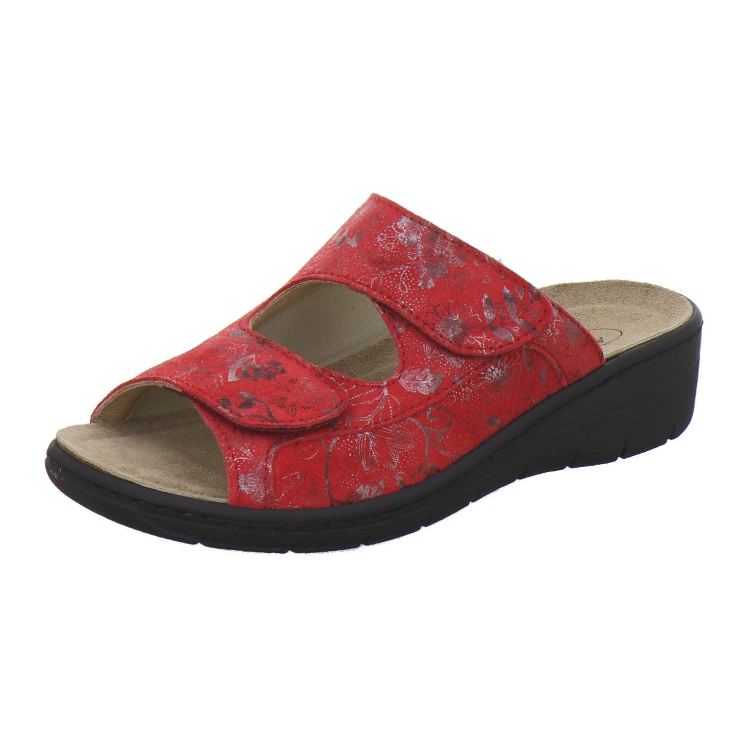 AFS-Schuhe Damen Wechselfußbett Pantolette aus Veloursleder mit Klettverschluss und Keilabsatz, Made in Germany