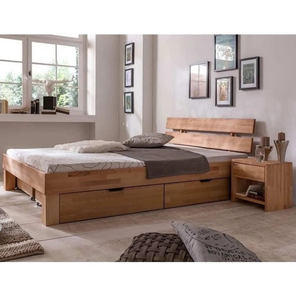 Meble Stolrus Schlafzimmer-Set Bettkasten Schubladen Kernbuche massiv geölt 2er oder 4er Set Judith, Front kernbuche massiv – Bild 3 von 3