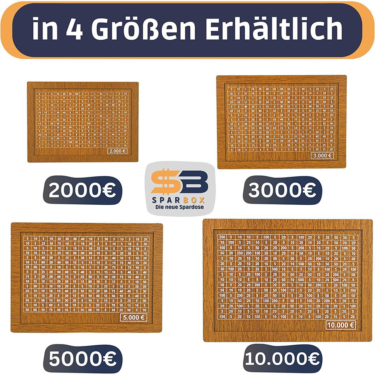 XDeer Spardose Spardose Holz Sparbüchse SparBox mit Sparziel und Zahlen, (2000-tlg), zum ankreuzen Holzkiste Sparbüchse für Kinder