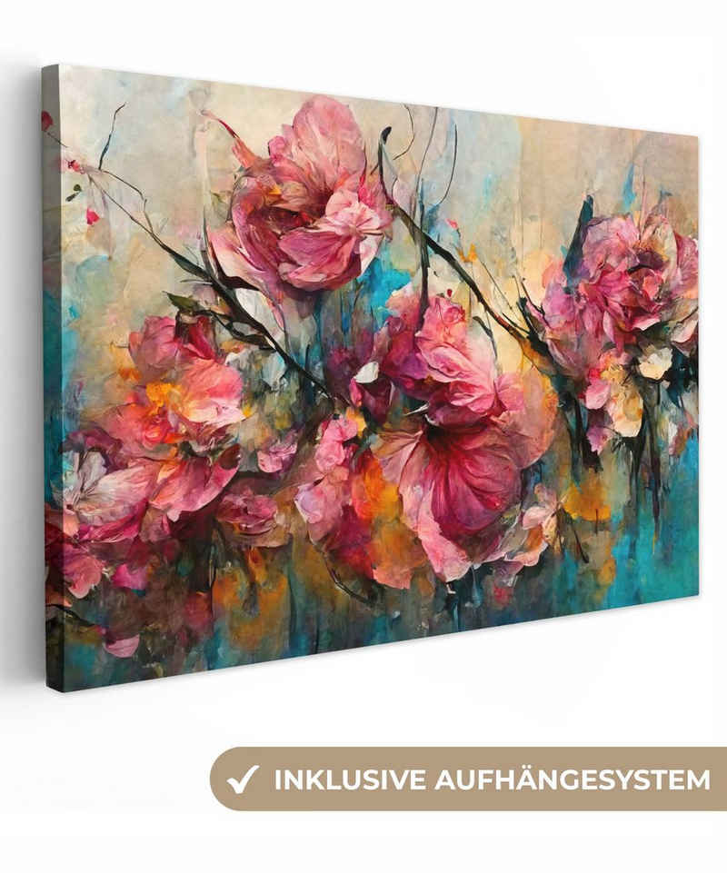 OneMillionCanvasses® Leinwandbild Kunst - Blumen - Rosa - Rosen - Natur, (1 St), Wandbild Leinwandbilder, Aufhängefertig, Wanddeko, 30x20 cm
