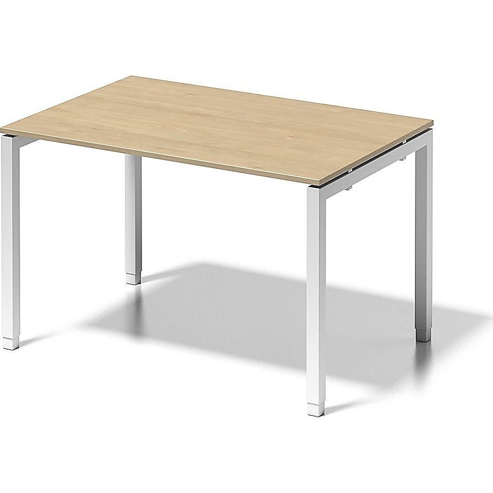 Bisley Schreibtisch, B: 1200 mm x T: 800 mm x H: 650 - 850 mm Gestell weiß, Platte Ahorn