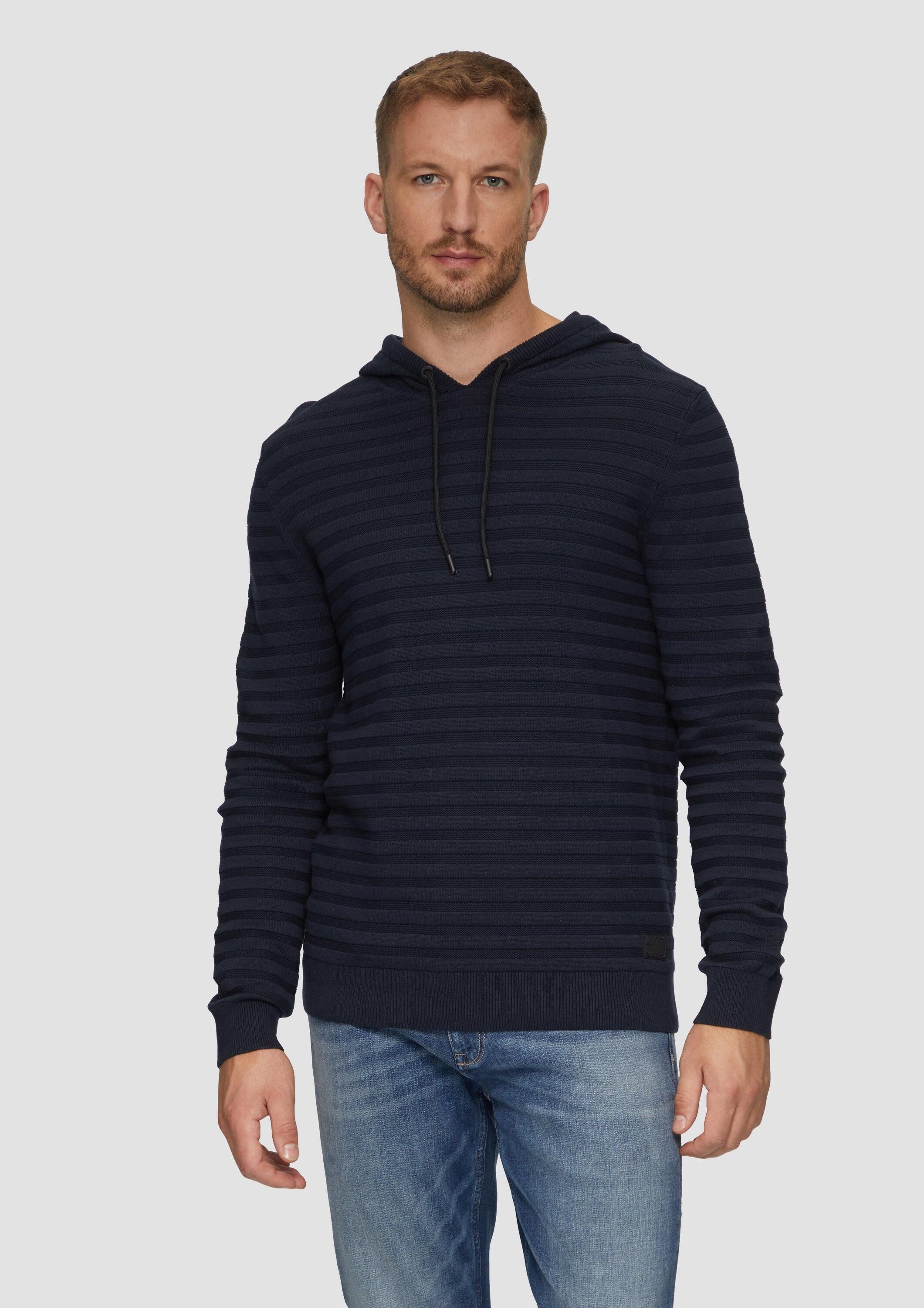 s.Oliver Longpullover Strickpullover Strickpullover mit Kapuze und Strukturstreifen