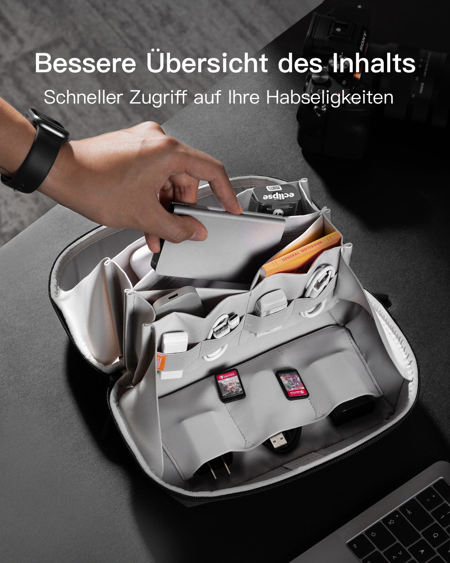 Inateck Taschenorganizer Zubehörtasche Reisetasche Elektroniktasche