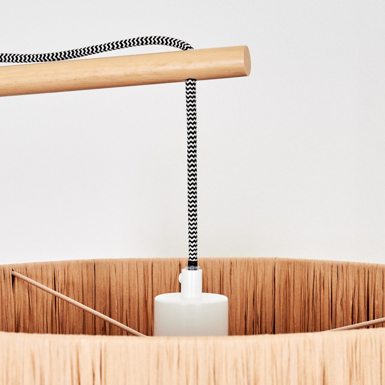 hofstein Stehlampe Stehlampe aus Holz/Metall mit Schirm aus Bast in Naturfarben, ohne Leuchtmittel, Stehleuchte im modernen Boho-Design (40 cm), Höhe 160 cm, E27