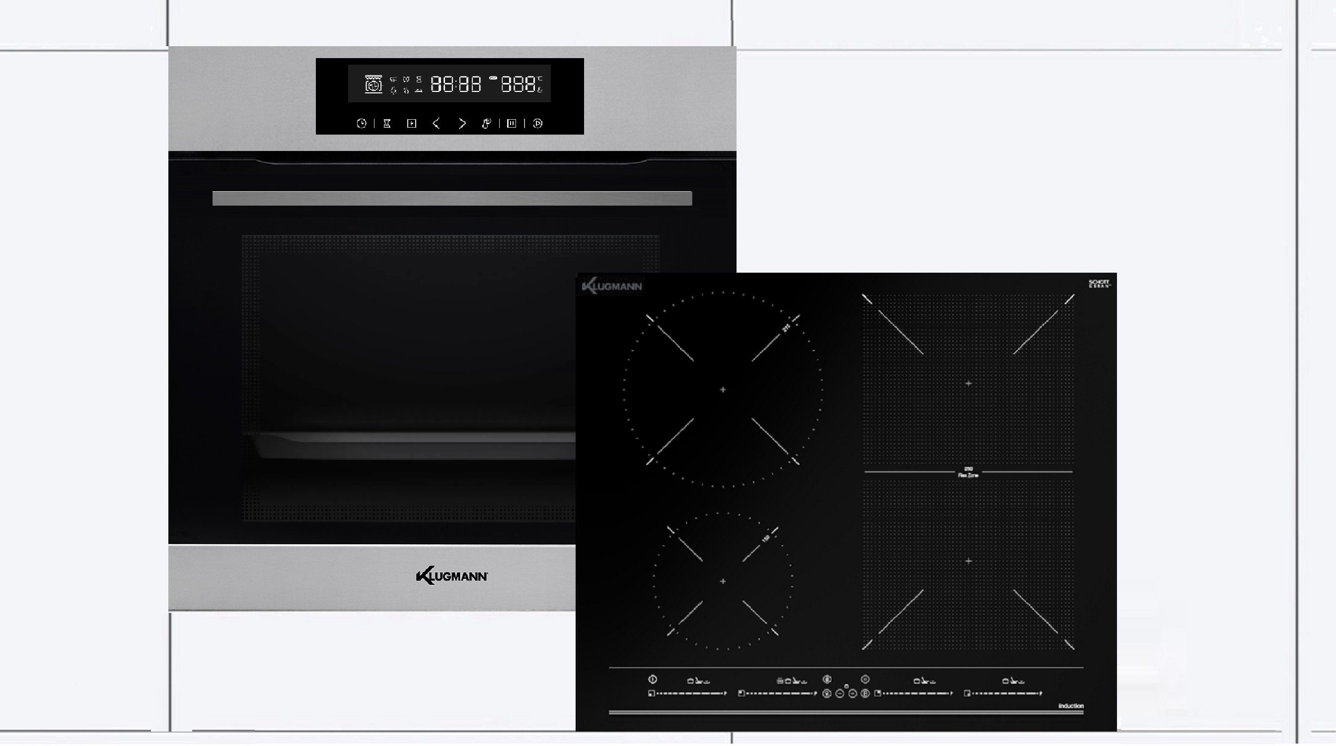 Klugmann Induktions Herd-Set KO609TCX + KI6000BS, mit 1-fach-Teleskopauszug, 9 Funktionen, Touch, Umluft, Edelstahl, Teleskopauszug, Timer