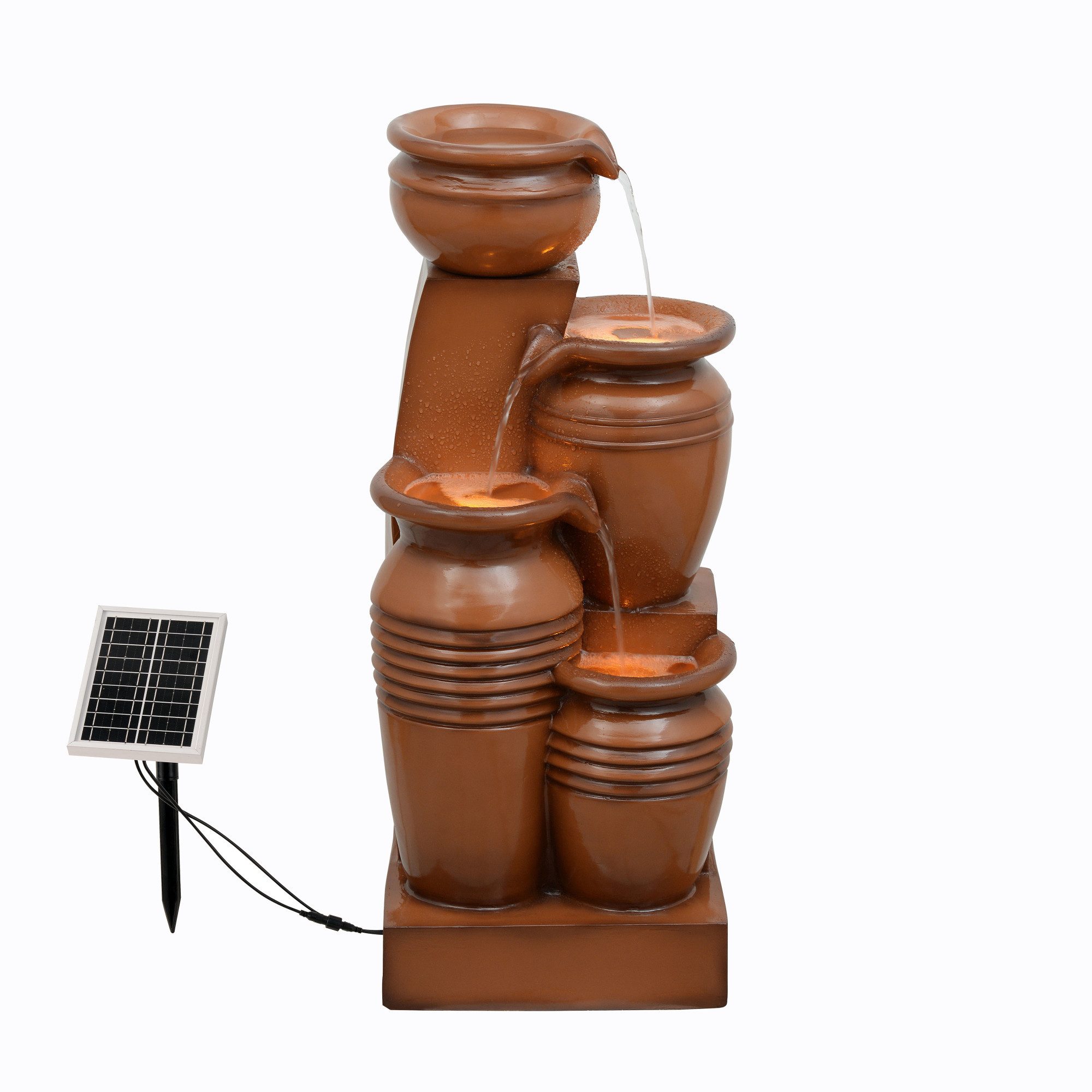 Teamson Home Gartenbrunnen mit 4 Ebenen mit LED braun 73 cm